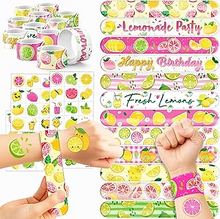 72 PCS Pink Lemonade Party Favors - 48 Temporary Pre-Cut Tattoos & 24 Slap Bracelets - Party Favors for Boys & Girls, Birthday Goodie Bag Fillers, Baby Shower Gifts, Classroom Rewards