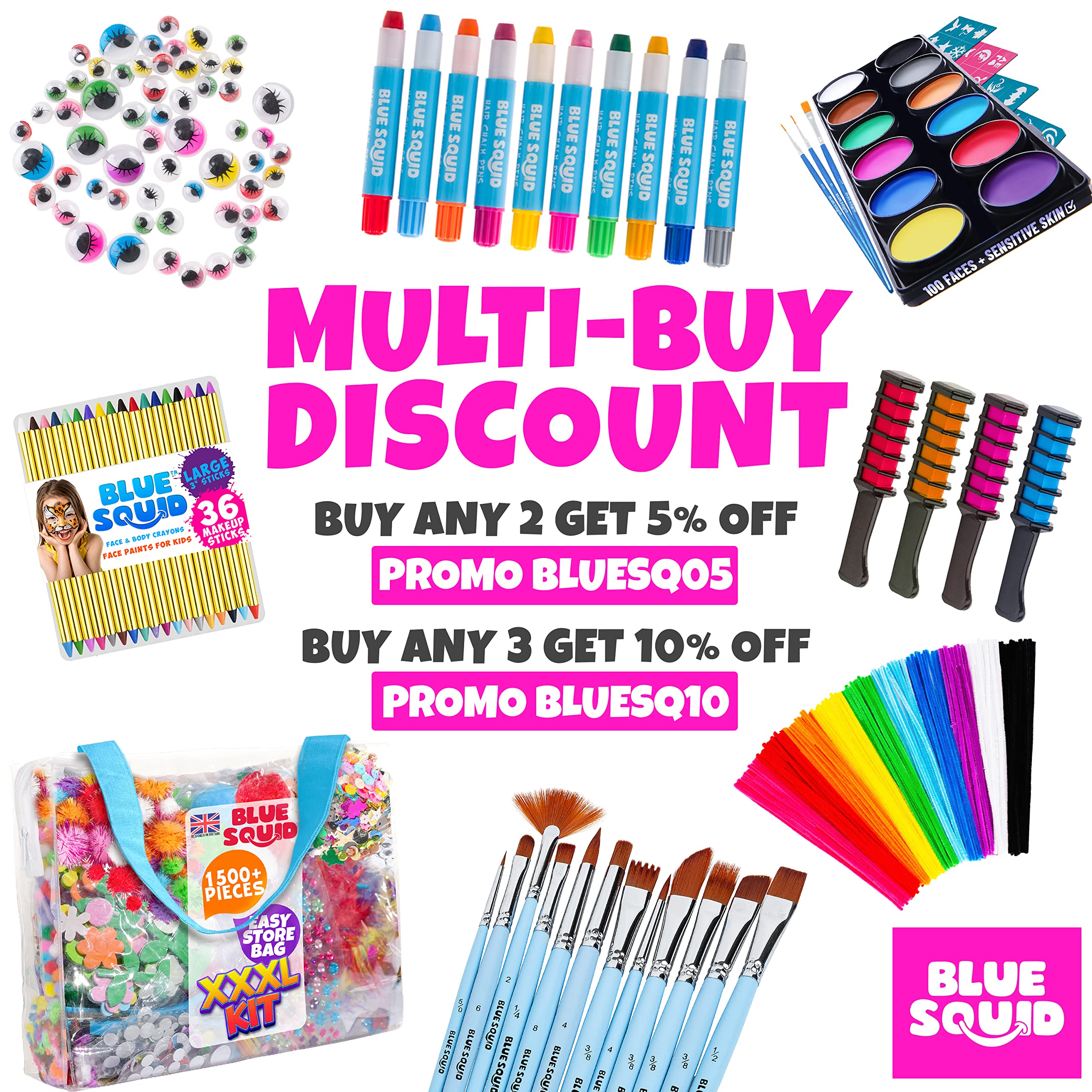 Blue Squid Hair Chalk for Girls Hair Color Combs, Vibrant Temporary