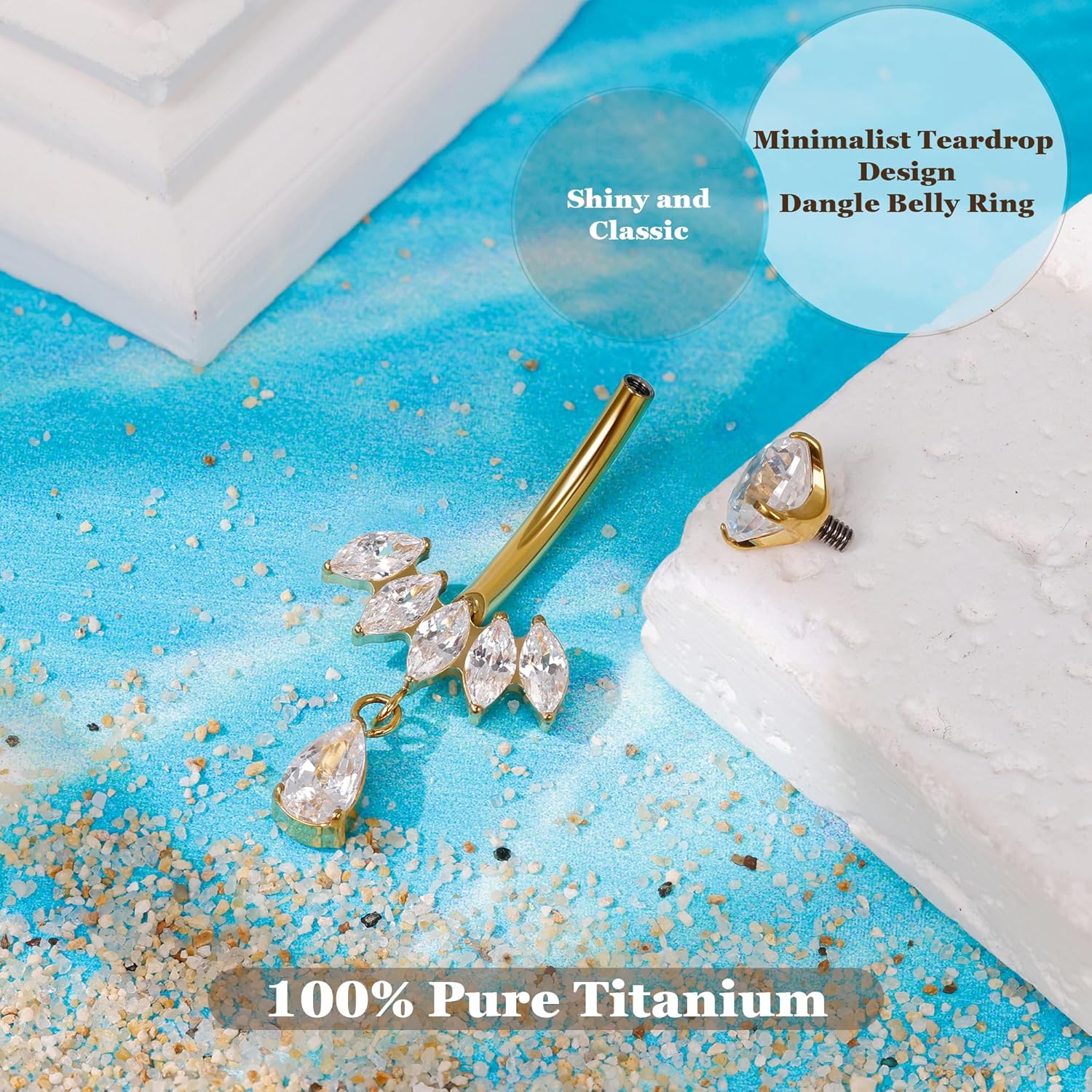 REVOLIA 14G G23 Solid Titanium Dangle Belly Button Ring for Women Teardrop Dangling Navel Ring Internally Threaded CZ Belly Navel Piercing Jewelry 10MM - Image 4