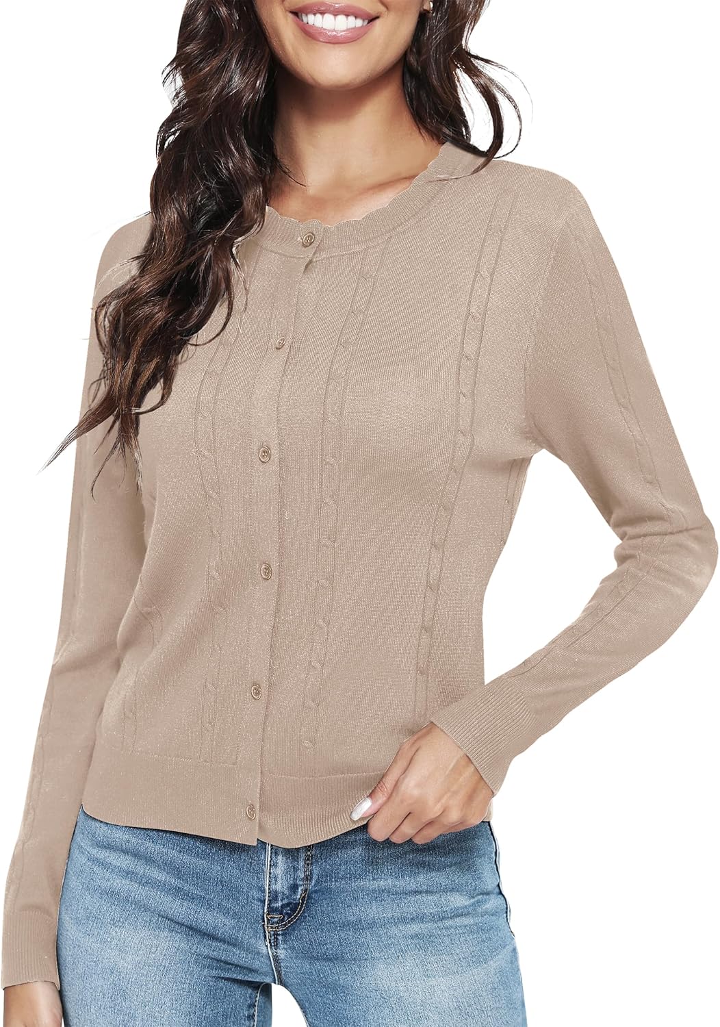 Urban CoCo Women's Crew Neck Button Front Cardigan Sweaters Long Sleeve Open Front Soft Knit Sweater Outfits - Image 4