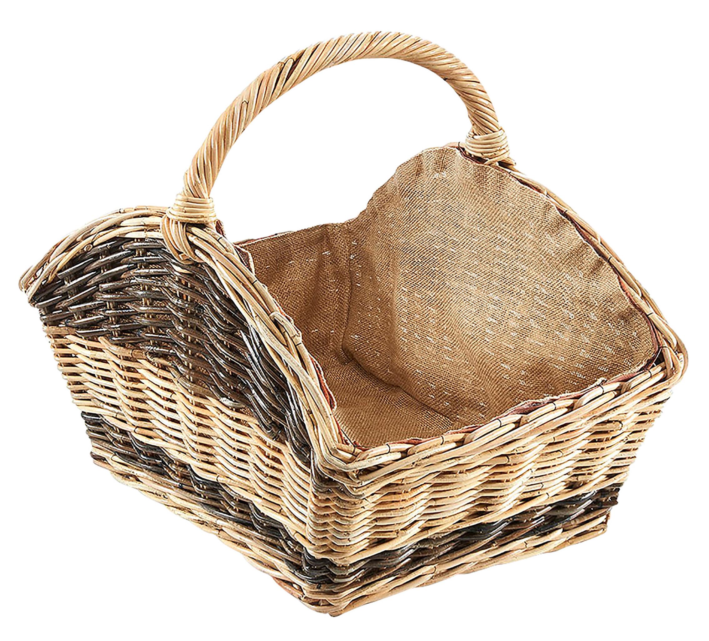 Kobolo Holztrage Holzkorb für Kaminholz Rattan mit Jutestoff und Henkel