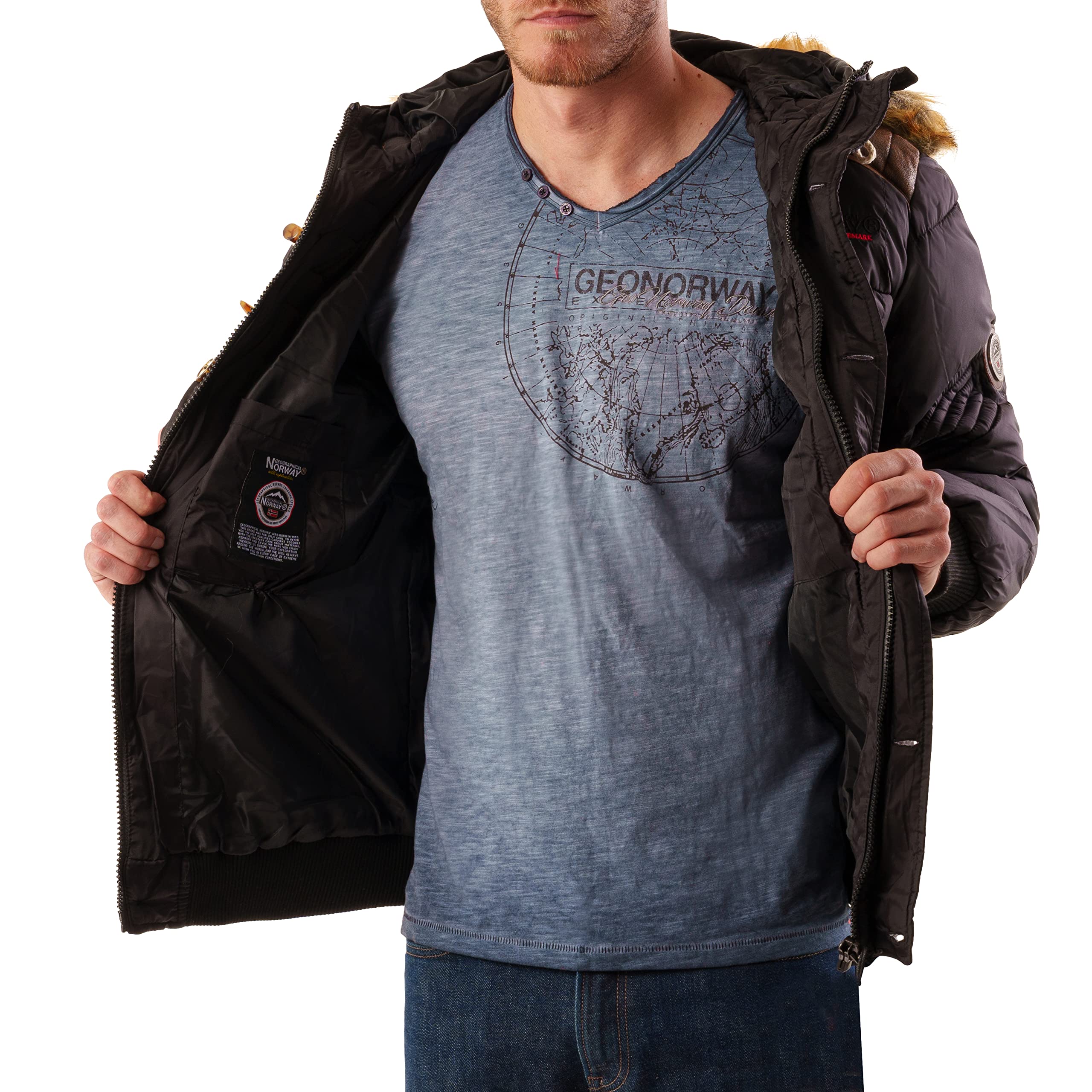 Geographical Norway Belphegore Men Distribrands - Giacca Calda Uomo Casual - Cappotto Cappuccio Antivento - Giubbotto Caldo Invernale Giacca - Giacche Classico Zip Uomo Parka