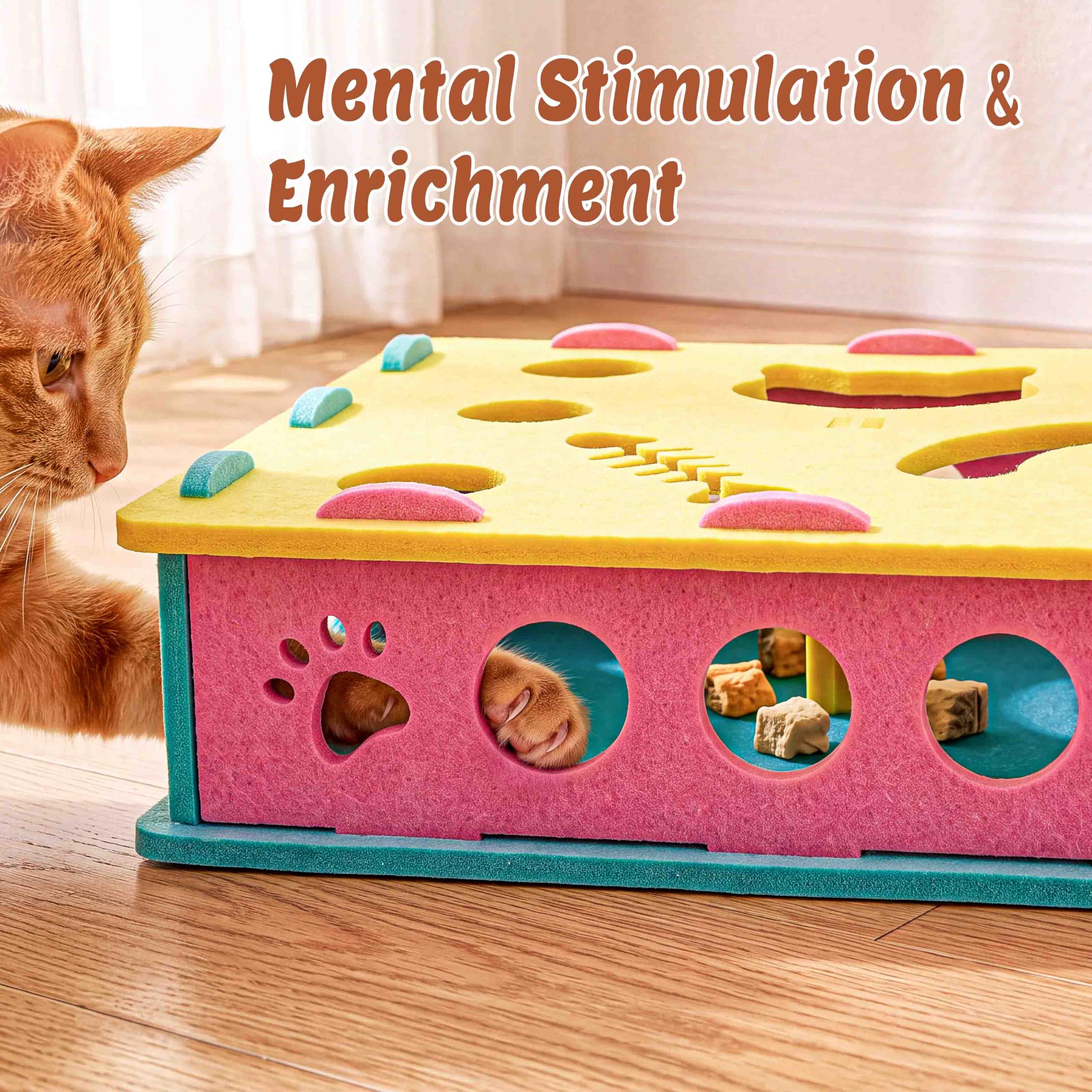 Juguetes para gatos de interior, caja de rompecabezas interactiva para gatos con bola automática para estimulación mental, ejercicio divertido para gatos y gatitos de interior