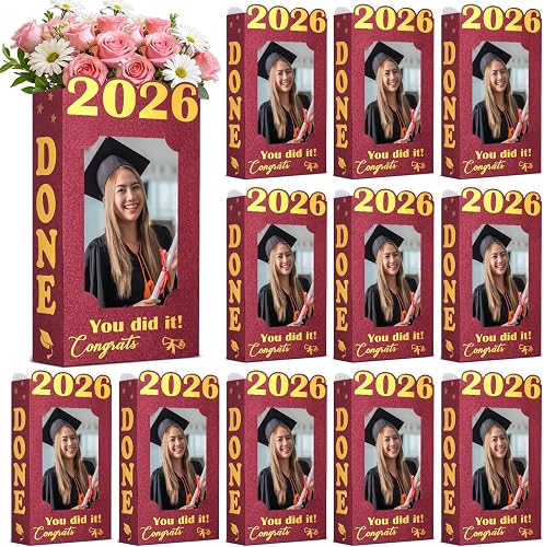 FunooFuno 12 Pack 2026 Graduation Table Decorations Photo Centerpieces for Table