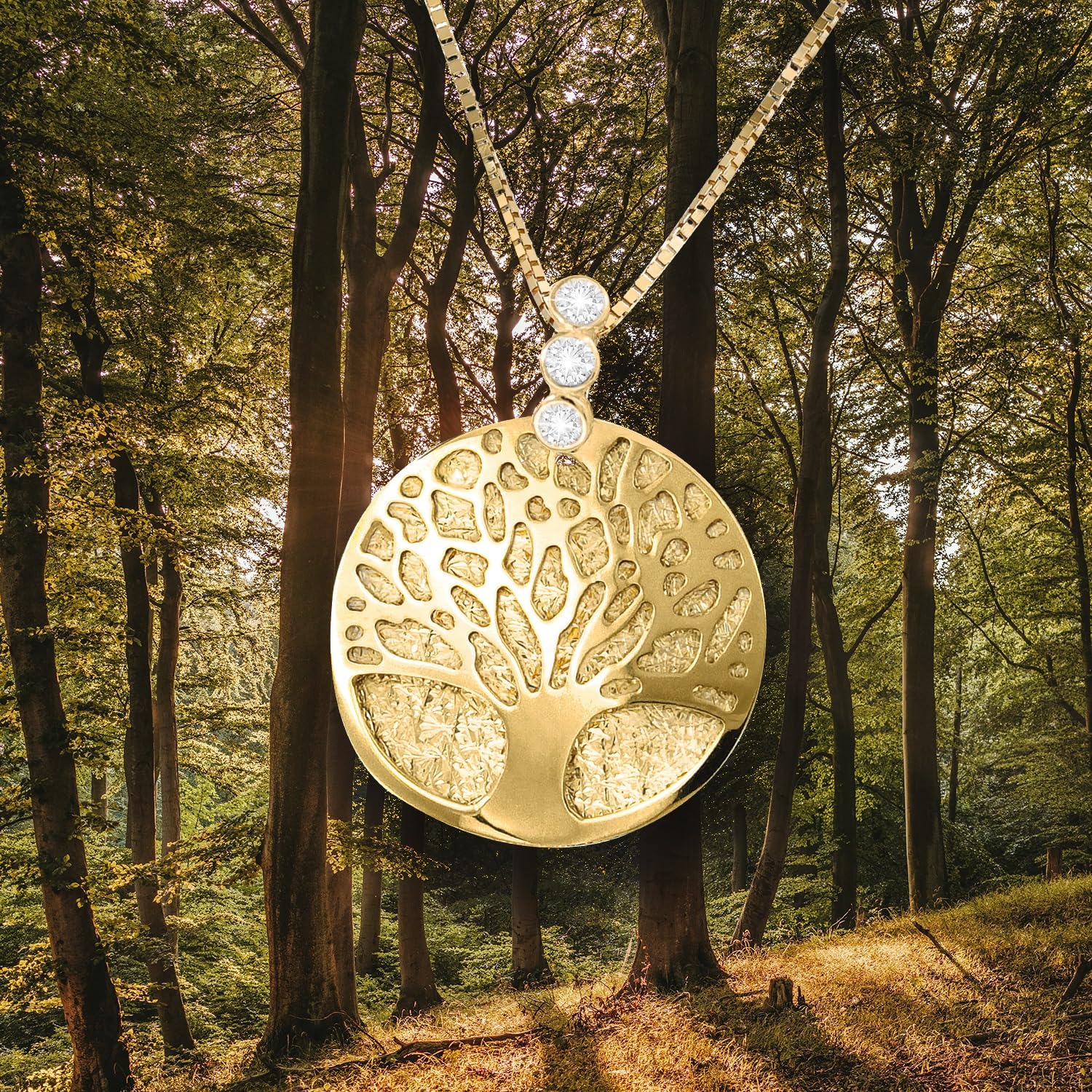 forme di Lucchetta - Halskette mit Anhänger Lebensbaum mit Saphiren | 14 Karat Gelbgold, 45 cm lange Gold-kette für Damen, Made in Italy, Zarter italienischer Schmuck von Itay, 40, 6 cm + 5, 1