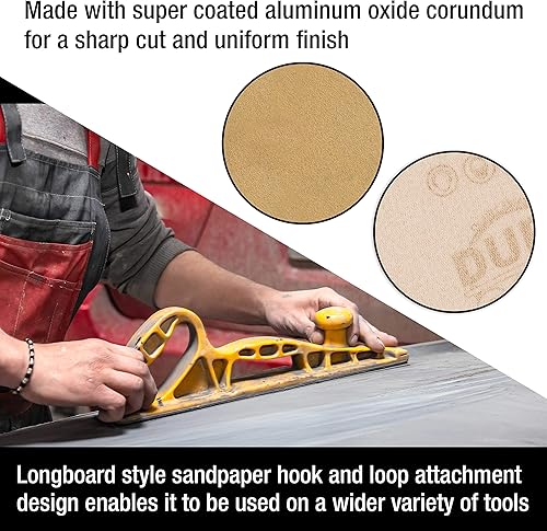 Miniatura 9 de Dura-Gold Pro Series Longboard - Bloque de lija de lija manual - Parte trasera de gancho y bucle y almohadilla adaptador PSA y rollo de papel de