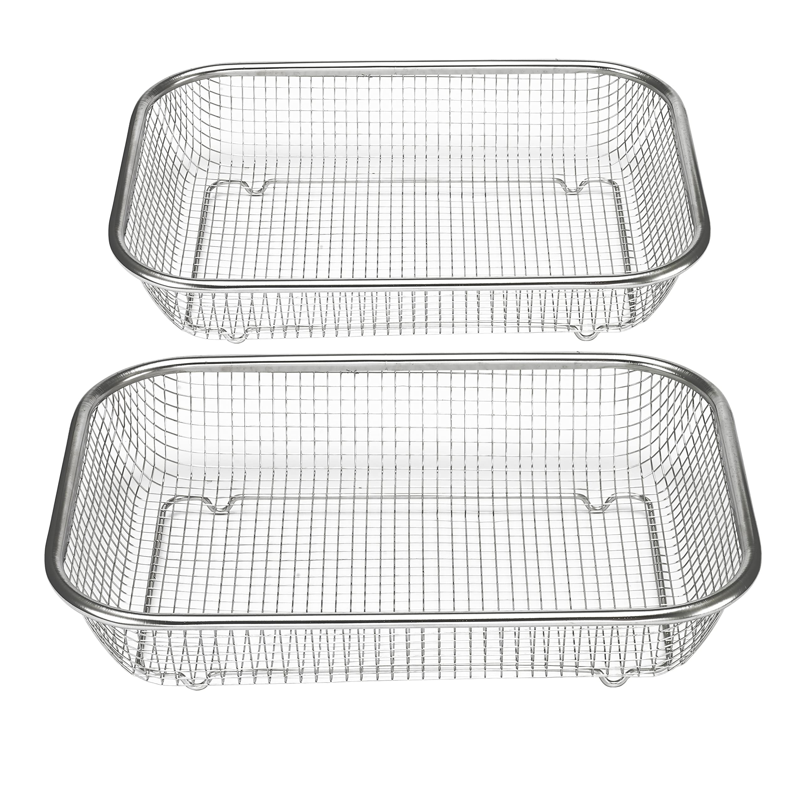 2er Set Backofen Edelstahl Grillkorb Grillgitter Grillblech Backkorb für fettarmes Heißluft-Garen, Backen, Grillen im Ofen oder Grill