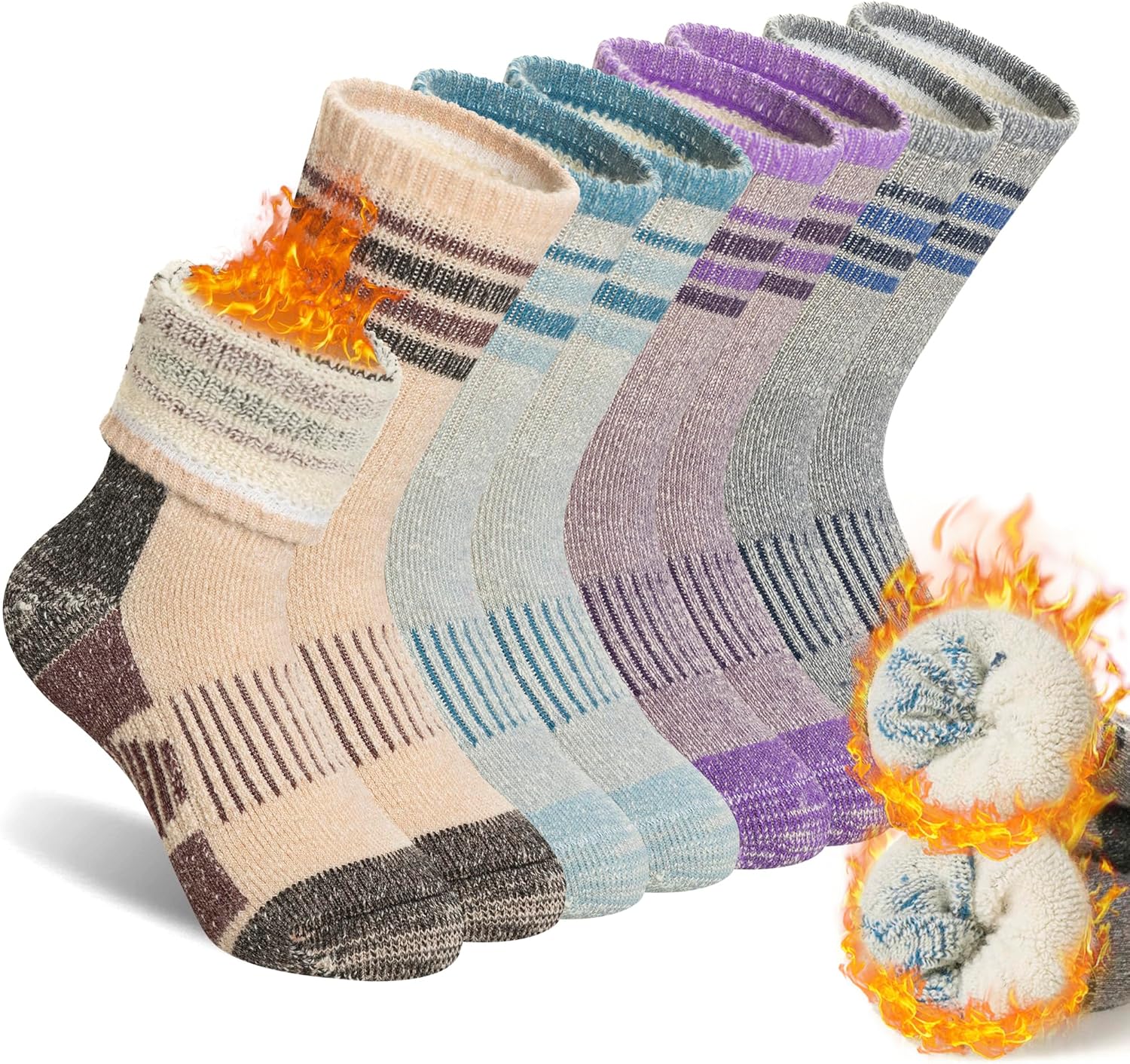 SeeyAN Kids Merino Wool Hiking Socks Boys Girls Thermal Winter Warm Boot Toddlers Thick Cushion Socks 4 Pairs