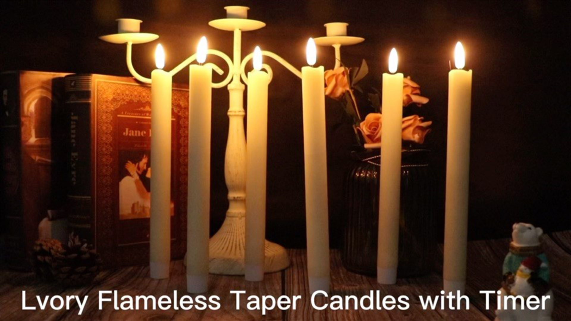 Image of Ivory Flameless Taper Candles Battery Operated with 6H Timer, Real Wax 3D Wick Flickering LED Taper Candles Dinner Wedding Holiday Decor(6 Pack, 0.78 x 9.64 Inches)