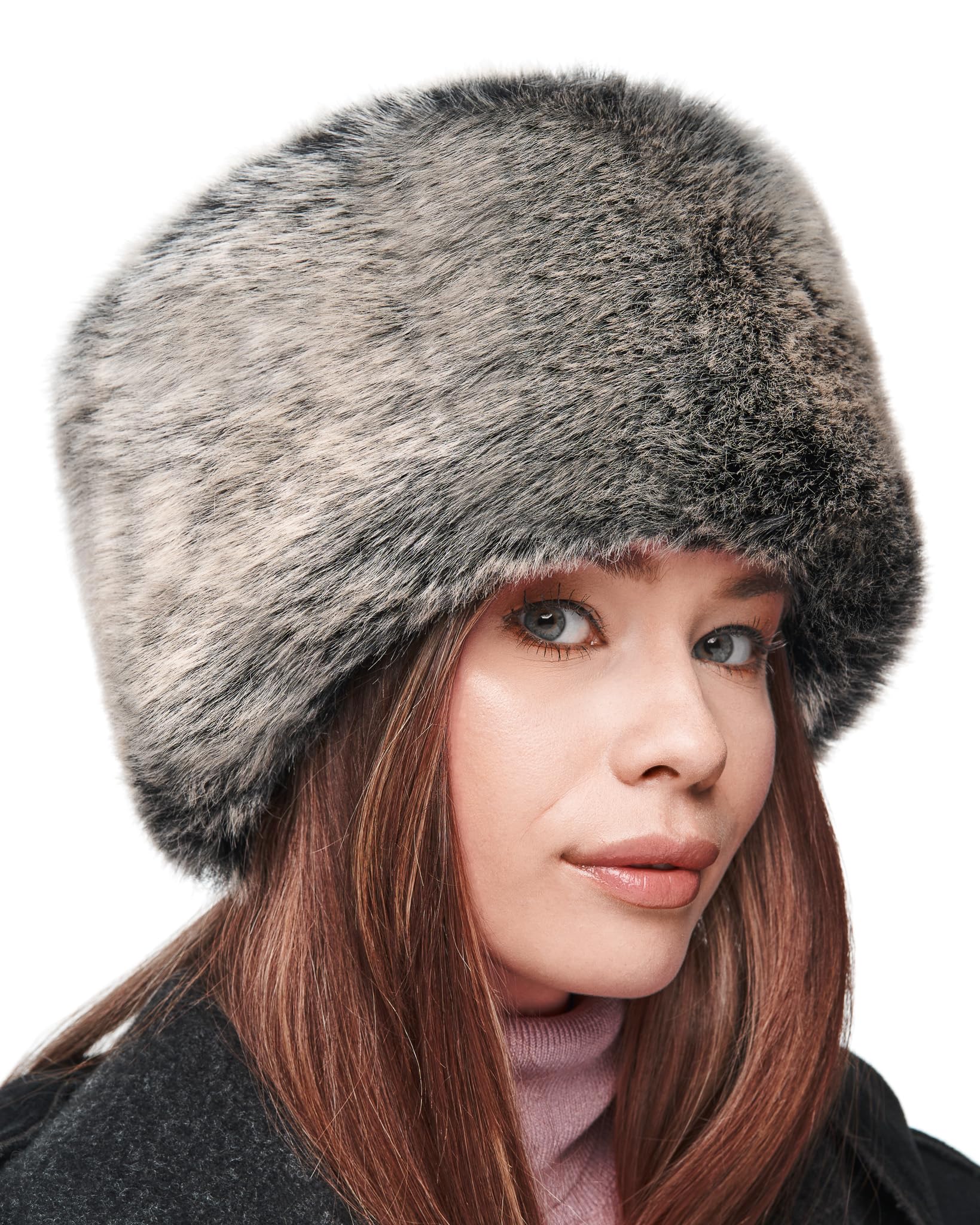 Futrzane Women's Grey Siberian Siberian Cossack Hat - Russian Fur Hats For - Fluffy Winter Hat (L, )