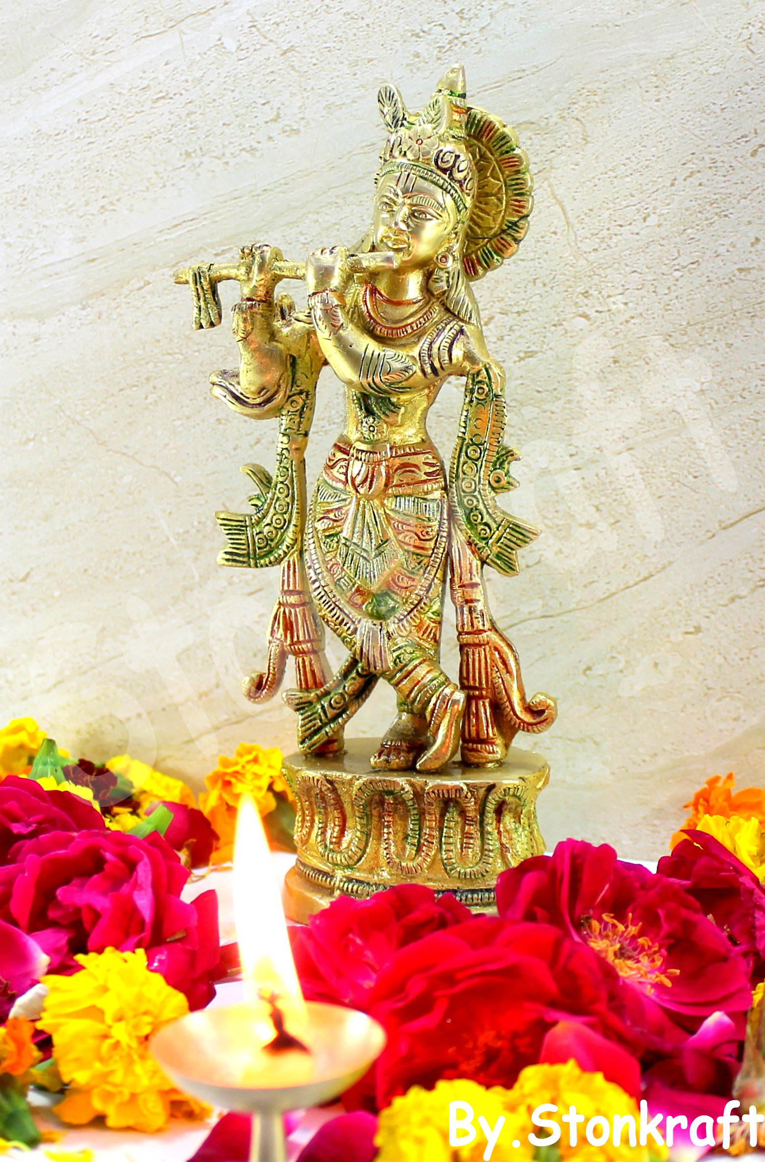StonKraft Brass Krishna Laddu Gopal Kanha Makhan Chor (Krishna 9"), Bronze - Image 2