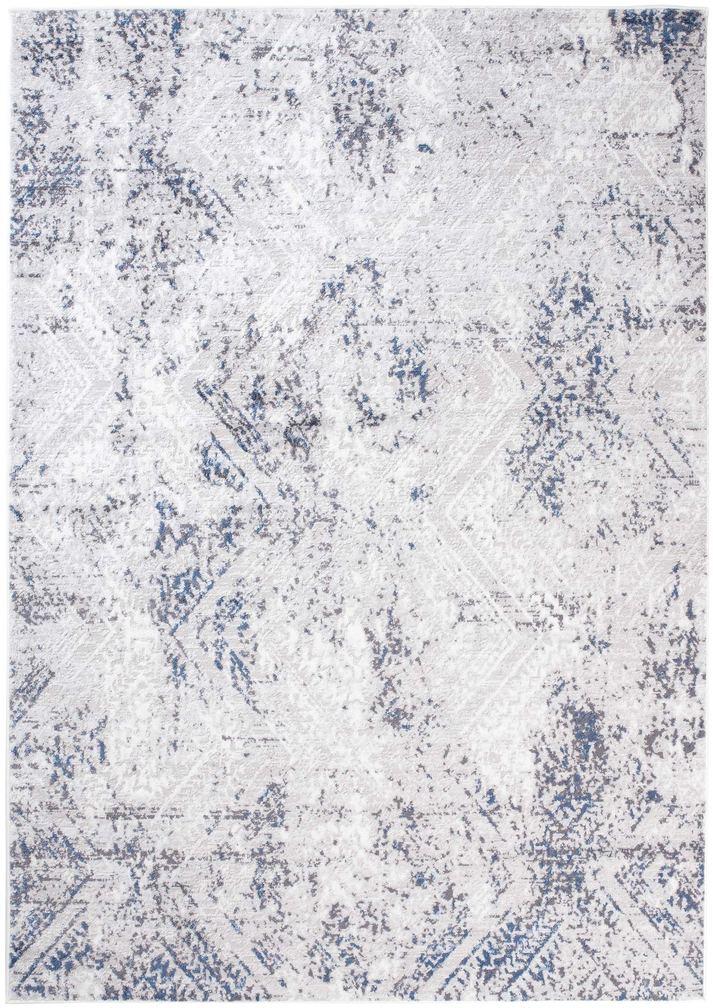 TAPISO Sky Tapis de Salon Chambre Salle à Manger Adulte Bureau Design Moderne Bleu Foncé Gris Vintage Moucheté Géométrique Motif Losanges Poil Court Moelleux 140 x 200 cm