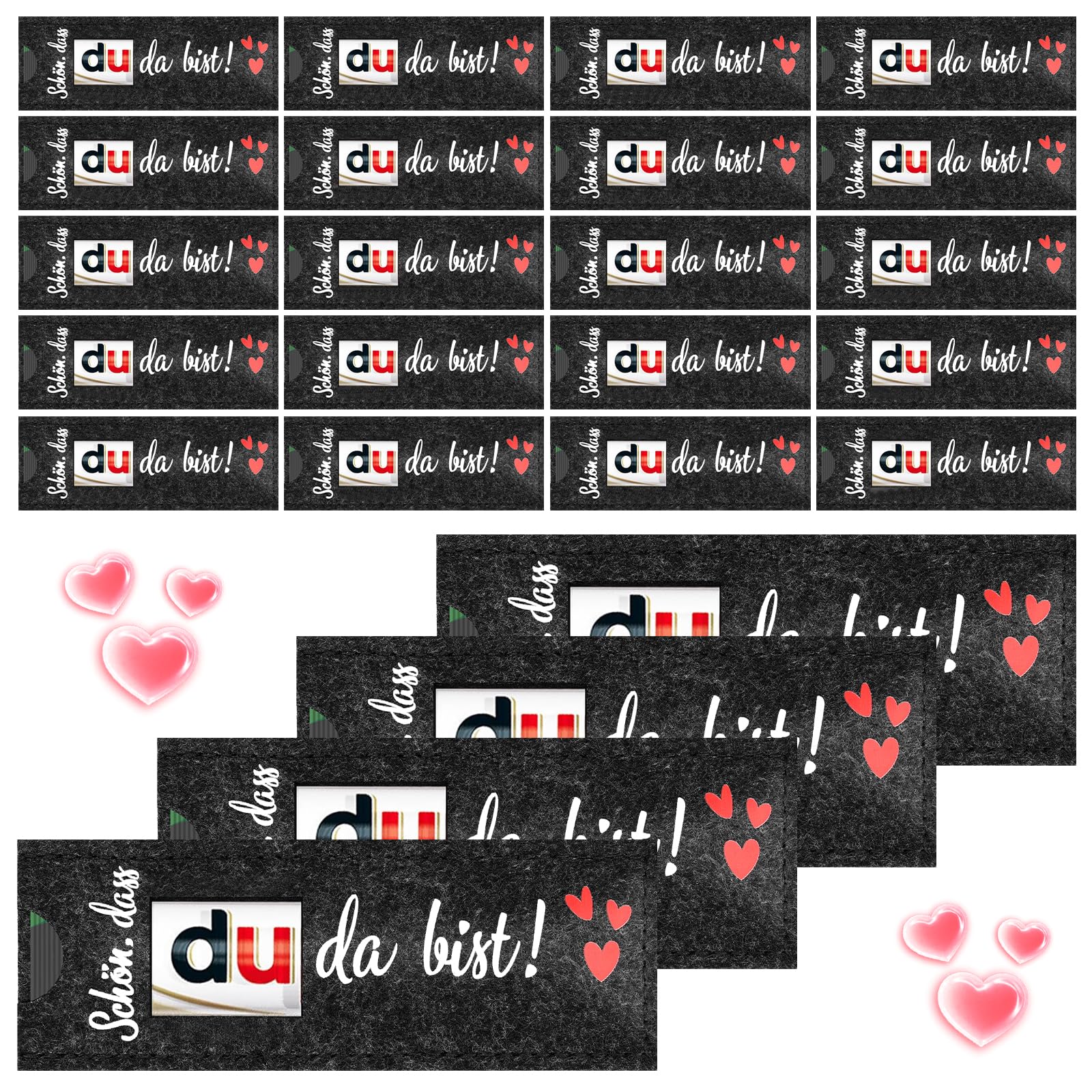 Adiwo 24 Stück "Schön dass du da bist" Gastgeschenk für Schokolade Verpackung, Hülle Filz Gastgeschenke Konfirmation, Dankeschön Geschenke für Mitarbeiter, Kollegen, Freunde, Familie, Ohne Schokolade