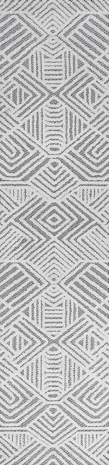 JONATHAN Y SBH103A-210 Jordan High-Low Pile Art Deco Geometric Indoor Outdoor Area-Rug Bohemian Contemporary Easy-Cleaning Bedroom Kitchen Backyard Patio Porch Non Shedding, 2 ft x 10 ft, White/Black 2 ft x 10 ft White/Black