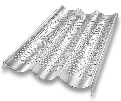 USA Pan Bakeware Aluminum Perforated Nonstick French Baguette Bread Pan 3-Loaf