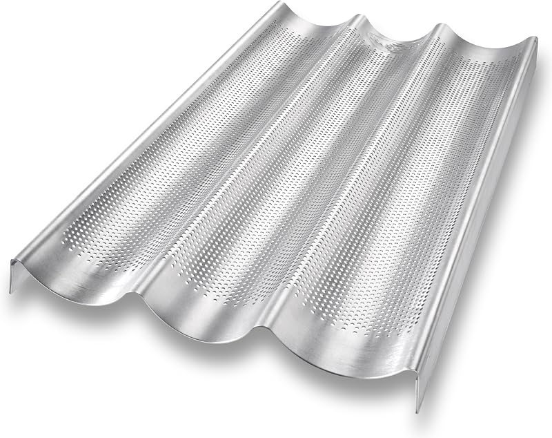 USA Pan Bakeware Aluminum Perforated Nonstick French Baguette Bread Pan, 3-Loaf