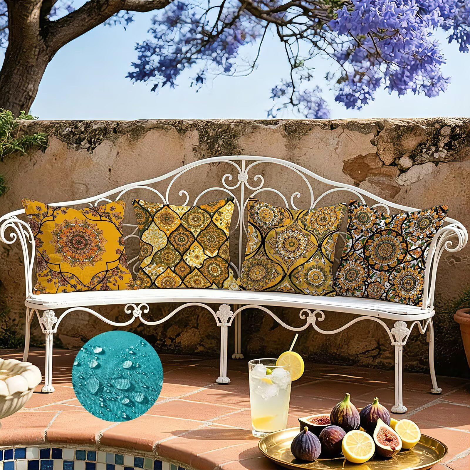 Żółta poszewka na poduszkę 50 x 50 cm zestaw 4 poduszek outdoorowych
