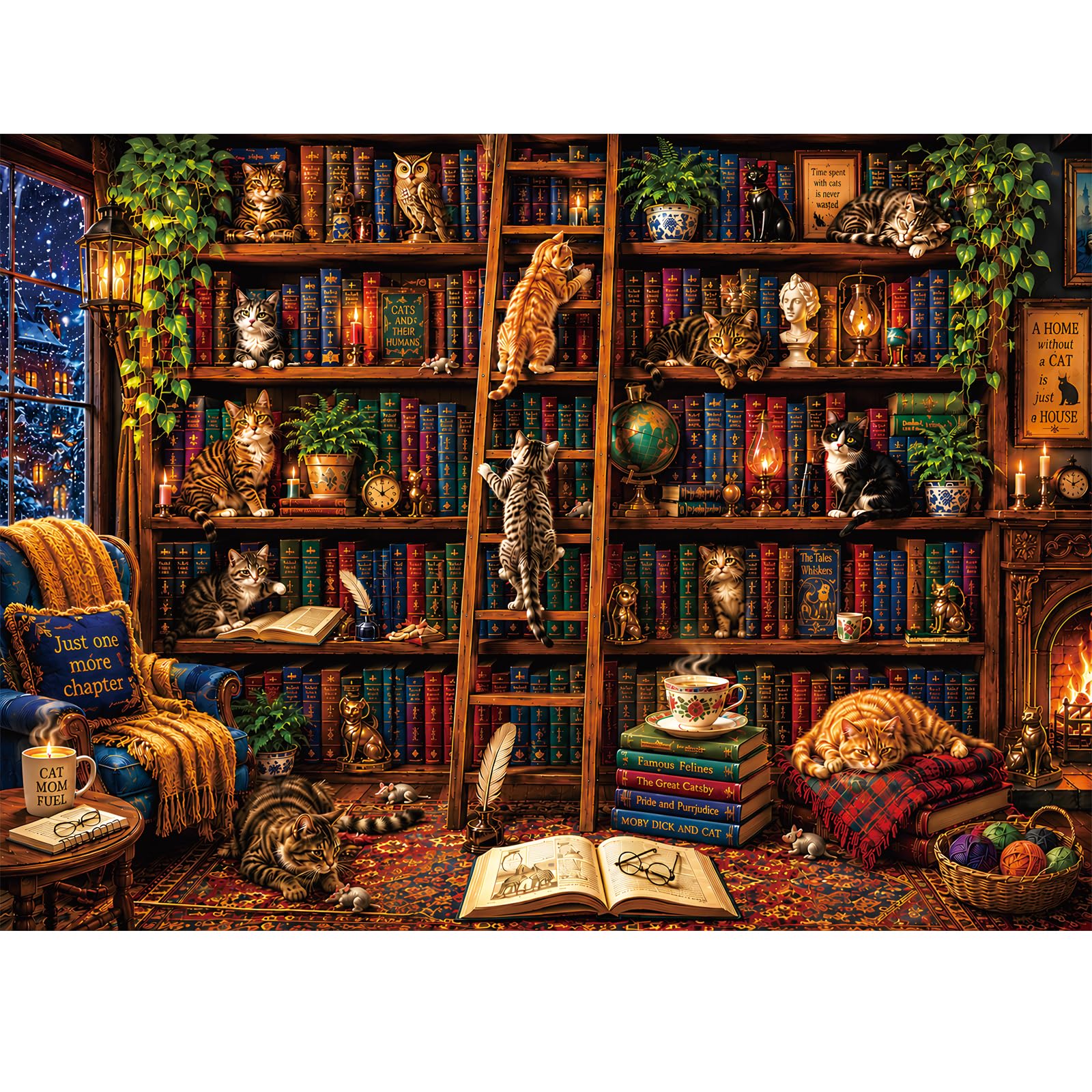 500 Piece Puzzles for Adults,Vintage Library Cat Jigsaw Puzzles 500 Pieces | Classic Stud…