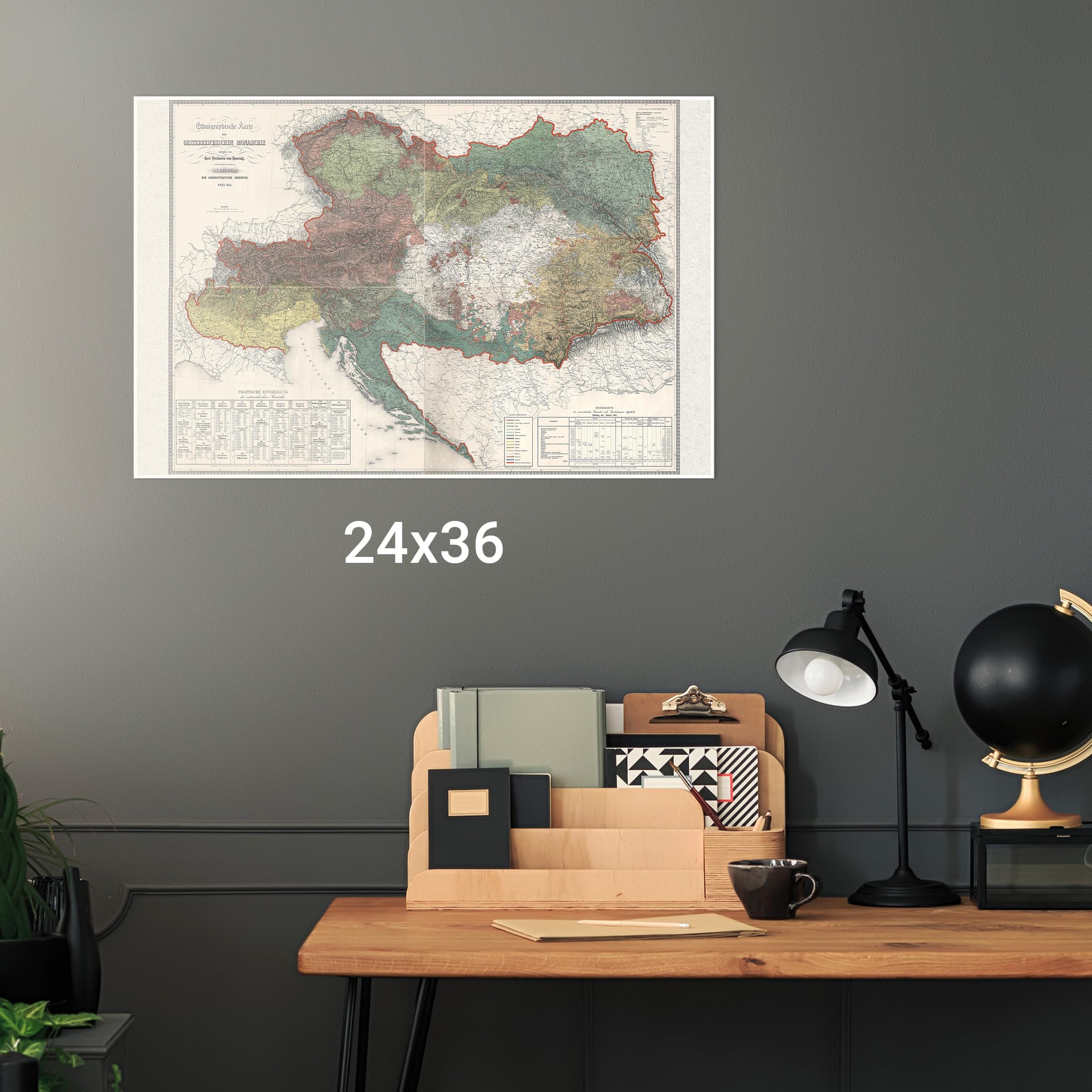 Amazon.com: 奧地利帝國民族誌1855 - 古董地圖- 精湛的歷史製圖- 僅列印- 24 x 36 英吋: 辦公用品
