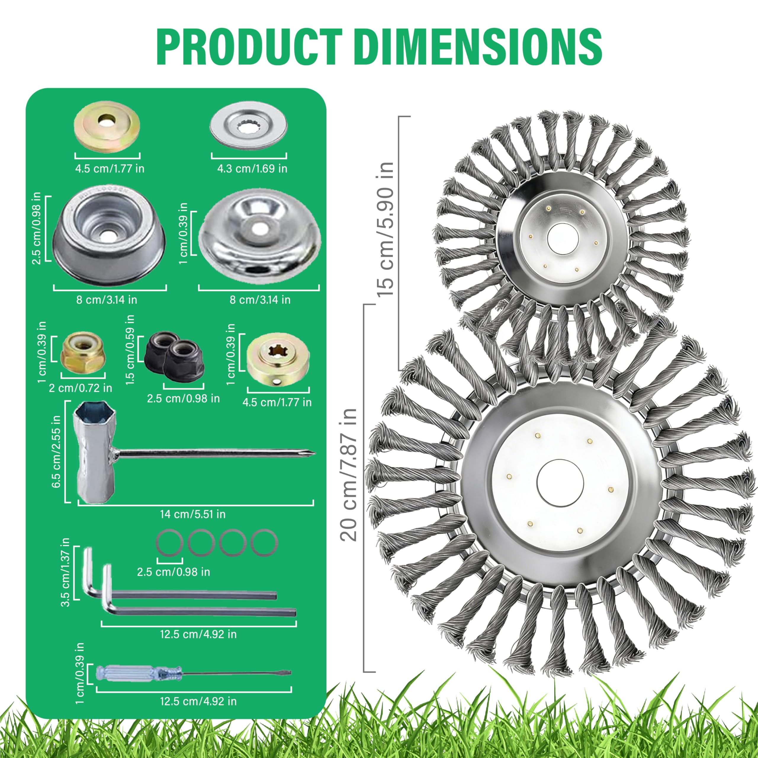 Profi Unkrautbürste- 2 Stück : Wildkrautbürste für Motorsense - 25,4mm Bohrung & 20mm Adapter I Drahtbürste Freischneider für effektive Unkrautentfernung I mit Zubehör