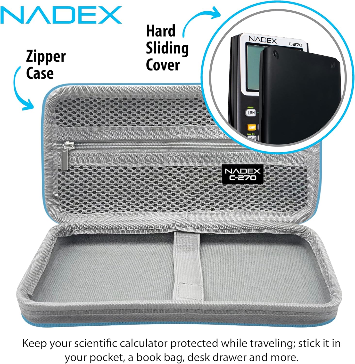 Scientific Calculator with Graphing, Includes Carrying Case, for College and High School Students, Calculus, Algebra, Geometry, Trigonometry, Statistics, Physics, Chemistry, Blue