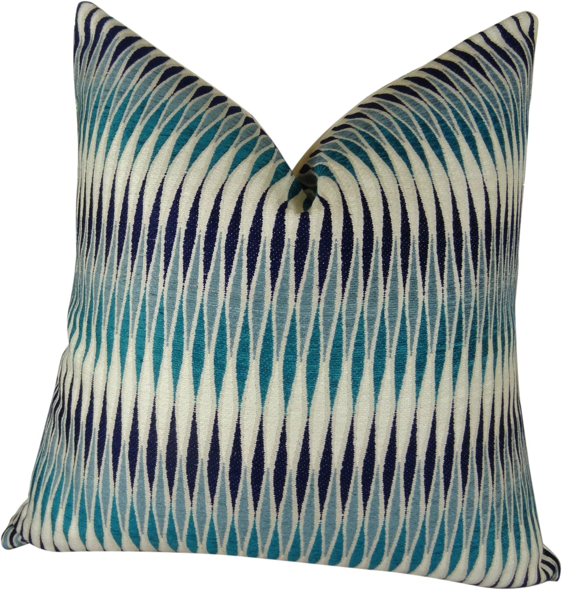 Decorative Throw Pillow - Aqua Navy Cream Chevron Pillow - Blue Pillow - Blue Geometric Stripe Pillow - Couch Pillow, Made in US, 11322