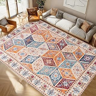 Vintage Teppich Wohnzimmer 200x300 cm, Geometrisch Rauten Muster Kurzflor Teppiche, Schlafzimmer Rutschfester Teppich, Schlafzimmer Carpet für Living Room, Bedroom, Esszimmer, Büro, Bunt