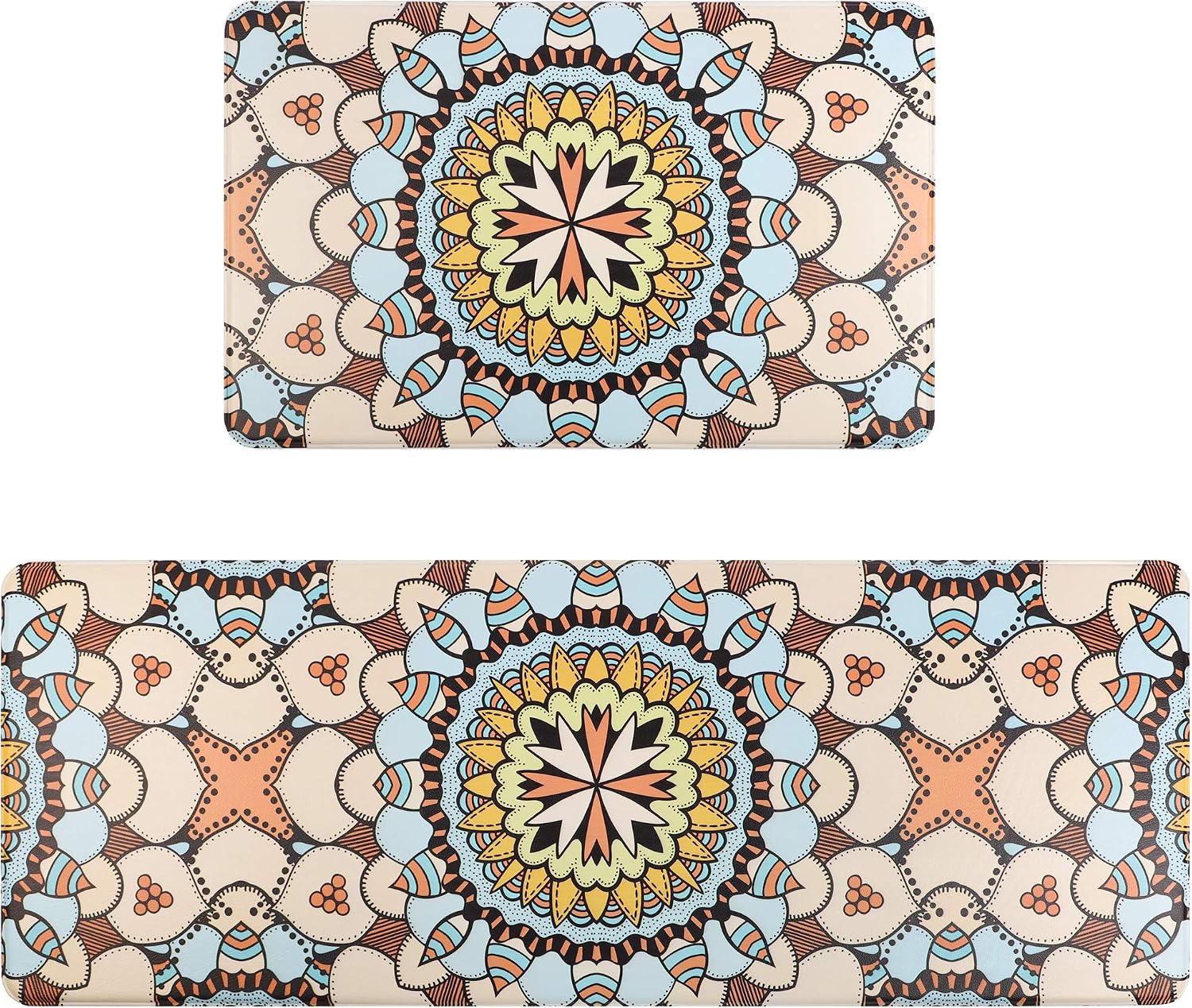 Homcomoda 2Piece Kitchen Rugs Anti Fatigue PVC Leather Cushioned Kitchen Floor Mats Waterproof Heavy Duty Standing Mat for Kitchen Bathroom Bedroom Indoor Outdoor (17.3"×27.5" and 17.3"×47.2")