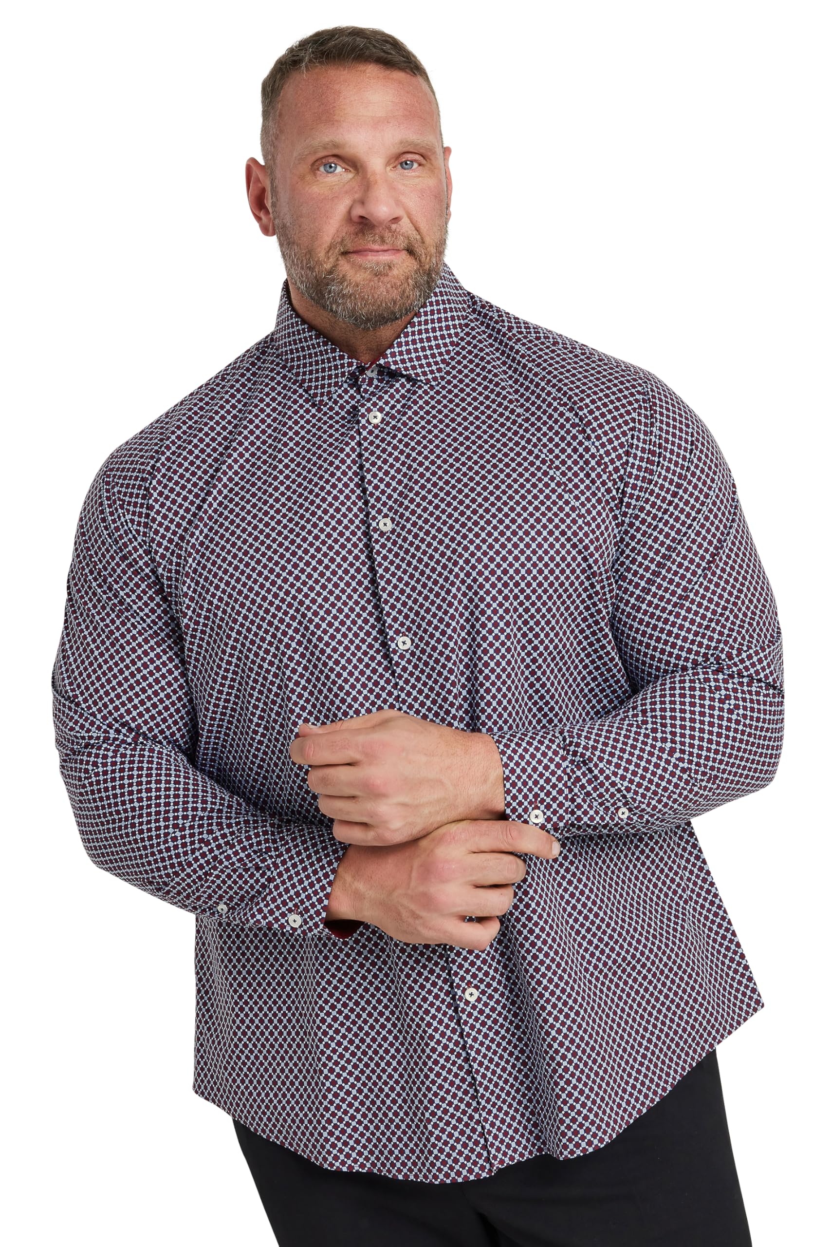BadRhino Tailoring Big & Tall Navy & Red Geometric Print Formal Shirt - Men's - Plus Size Curve