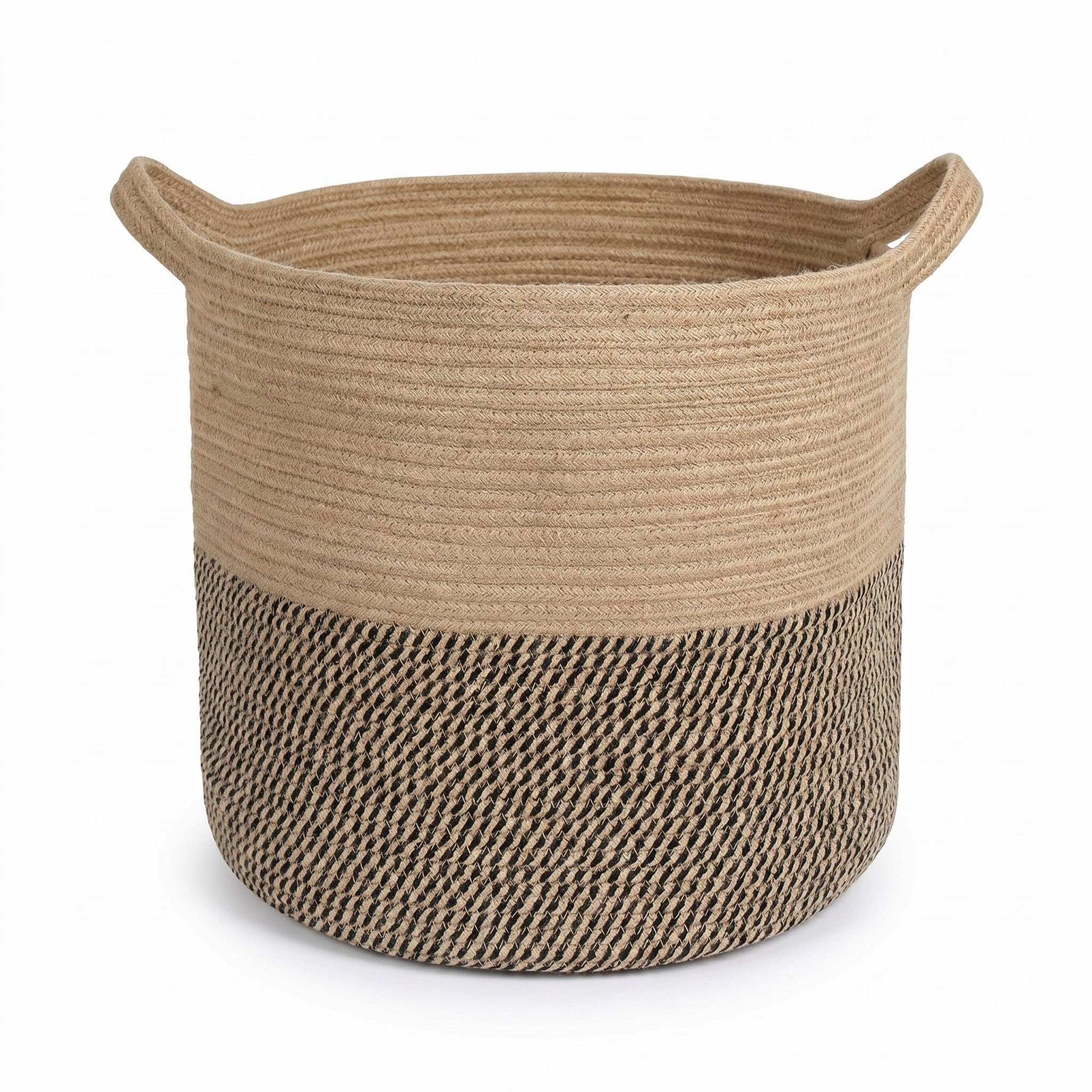 Large Cotton Rope Laundry Basket, Woven Storage Basket with Reinforced Handles, Foldable Toy Basket for Nursery, Blanket Basket Laundry Hamper for Living Room (Natural & Taupe, (44L)40 * 40 * 35CM)