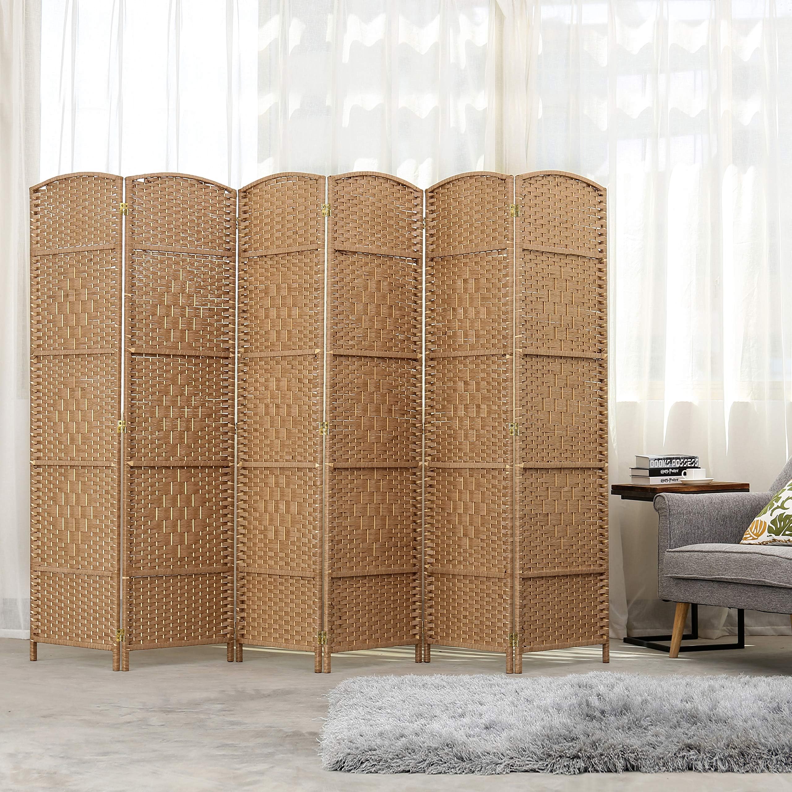 6-Panel Solid Wood Folding Room Divider Screen Natural – Living And Home