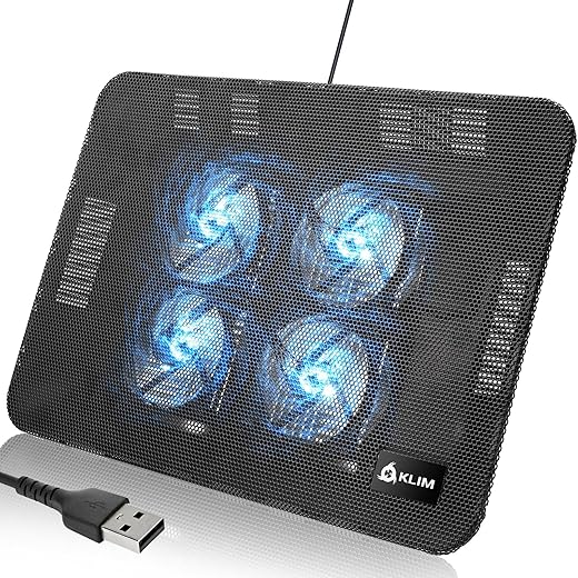 KLIM Serenity Laptop Cooling Pad – New 2024 – RGB LED Lights – Laptop Stand with 4 Cooling Fans – 2 USB Ports – PC Laptop PS5 PS4 Xbox – Upto 15…