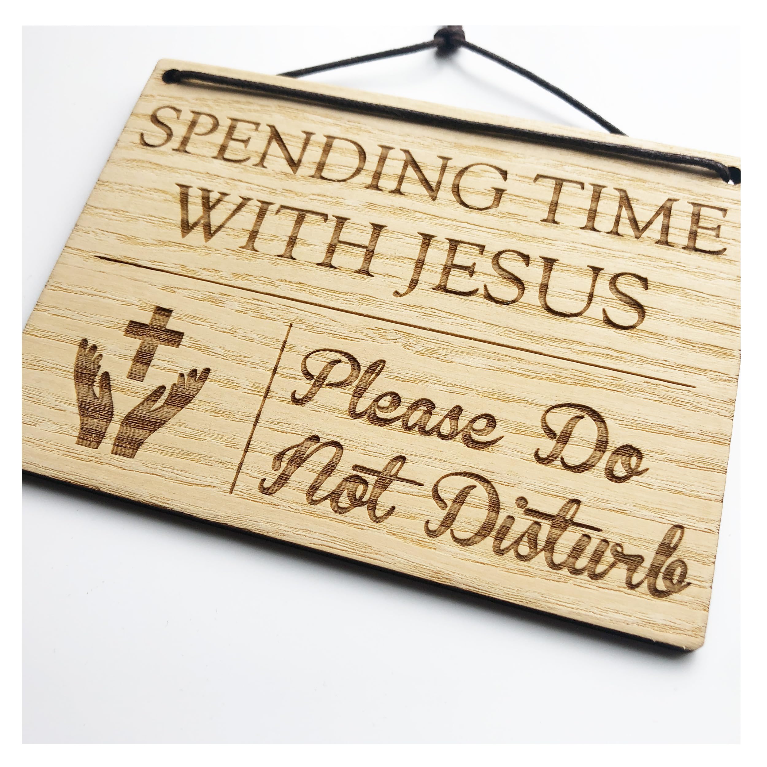 Lovethis** Spending Time With Jesus - Talking With God - Prayer In Progress - Please Do Not Disturb - 140Mm X 100Mm X 4Mm Wooden Laser Engraved Rectangle Sign Plaque With Cotton Cord (Spending Time With Jesus)