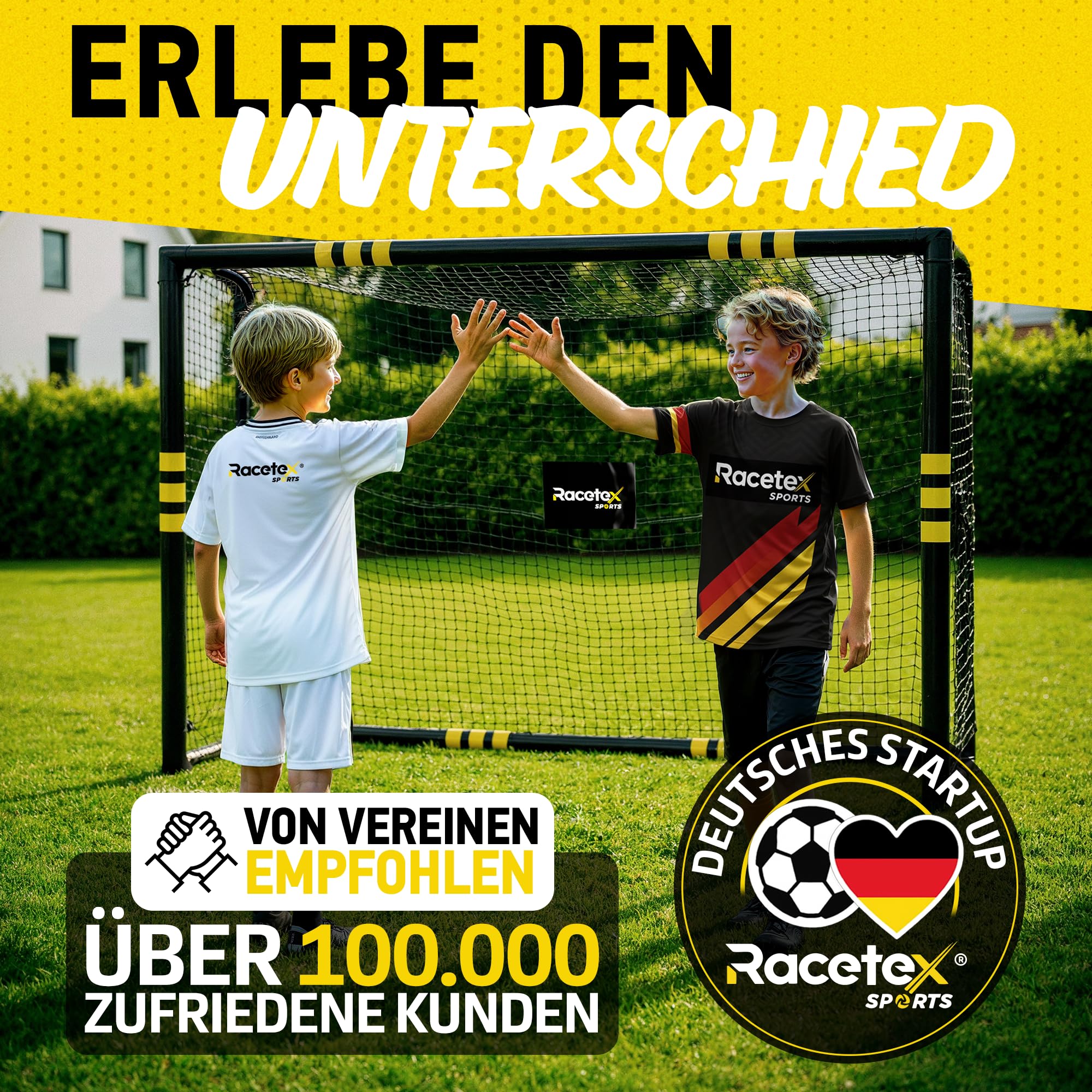 Racetex Fussballtore für Garten Kinder und Erwachsene mit [Anti-Rost Beschichtung] - Fußballtor Kinder inkl. Erdanker für optimalen Halt - Fußball Tor mit rundum Polsterung