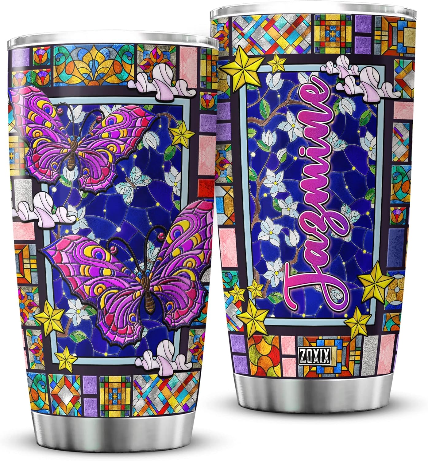 ZOXIX Personalized Butterfly Tumbler With Lid Colorful
