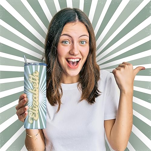 Miniatura 8 de Vaso delgado retro personalizado de 20 onzas con popote y tapa, 10 diseños retro, vaso sin BPA personalizado con nombre, regalos de cumpleaños para