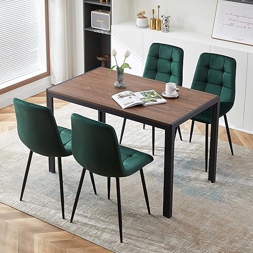 Miniatura 12 de Juego de mesa redonda de 37 pulgadas para 4 personas, juego de mesa de cocina moderno, mesa de comedor de madera sintética con sillas de comedor que