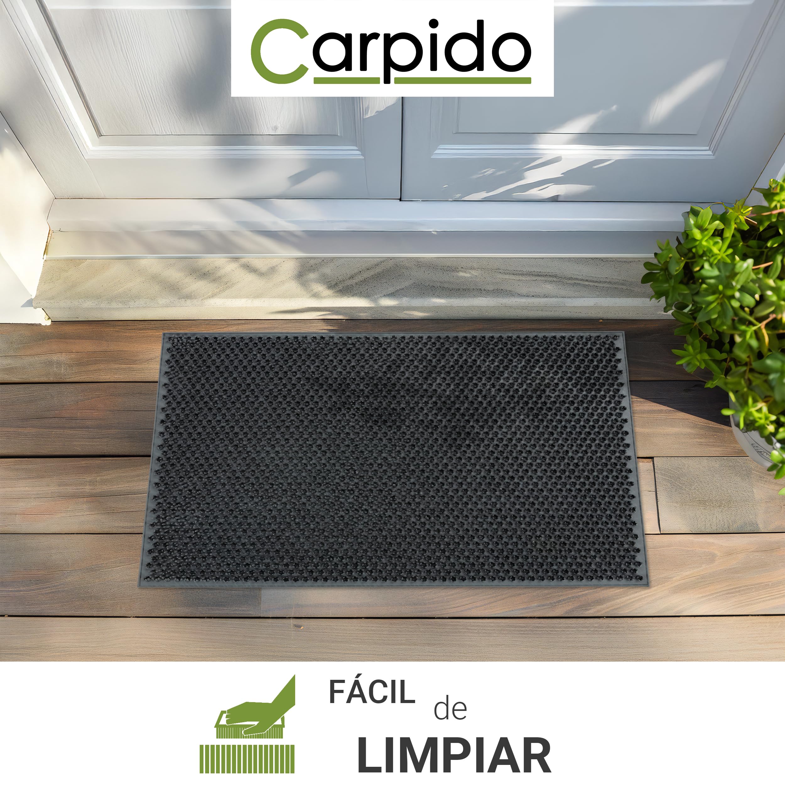 Carpido Felpudo de Exterior de Goma Antideslizante - Gris Set de 4 40x60cm - Alfombrilla Resistente para la Entrada Que retiene la Suciedad - Fácil de Limpiar