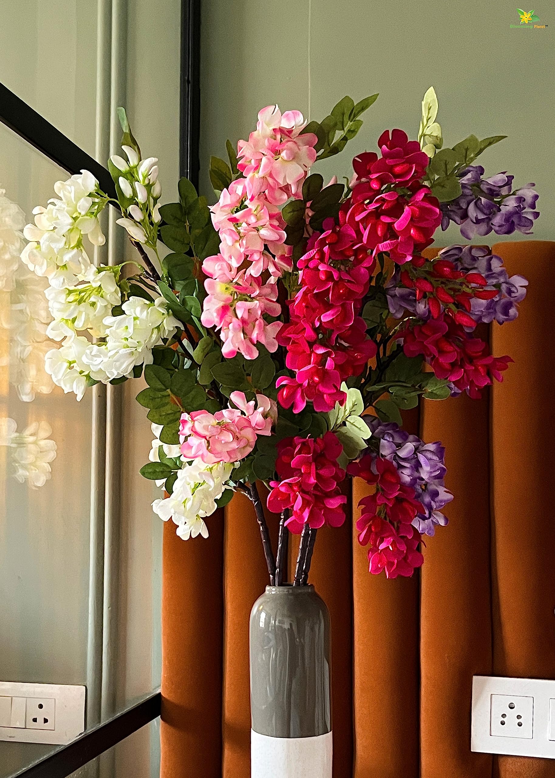 Blooming Floret Artificial Bristly Locust Flower Stick for Home Decor/Office Decor/Gifting | 4 Sticks | 35 inch | White/Purple/Light Pink/Dark Pink | Attractive Ornamental Flowers