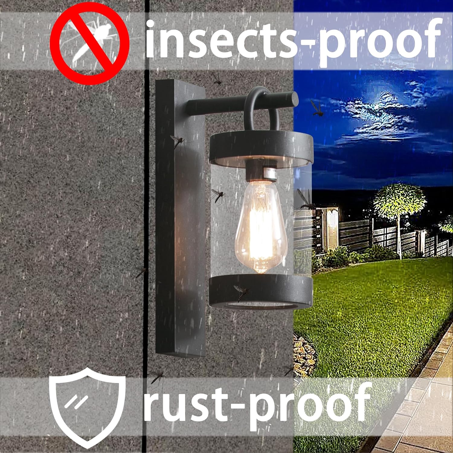 Outdoor Dusk to Dawn Wall Lights Modern Exterior Wall Mount Lantern Fixture Aluminum E26 Lamps Waterproof Porch Light for Patio Garage Front Door Garden Yard (Bulbs Not Included), Black