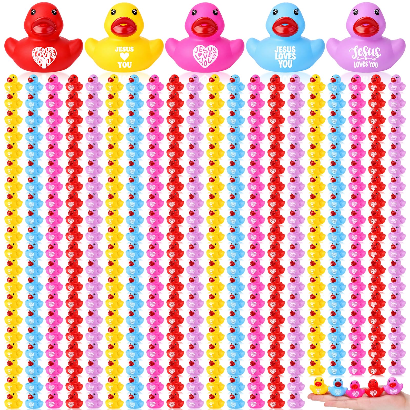 Gejoy 400 mini anatre in gomma con scritta "Gesù ti ama", colorate, per feste religiose, regali per forniture per chiesa, premi per la scuola domenicale, riempitivi per sacchetti