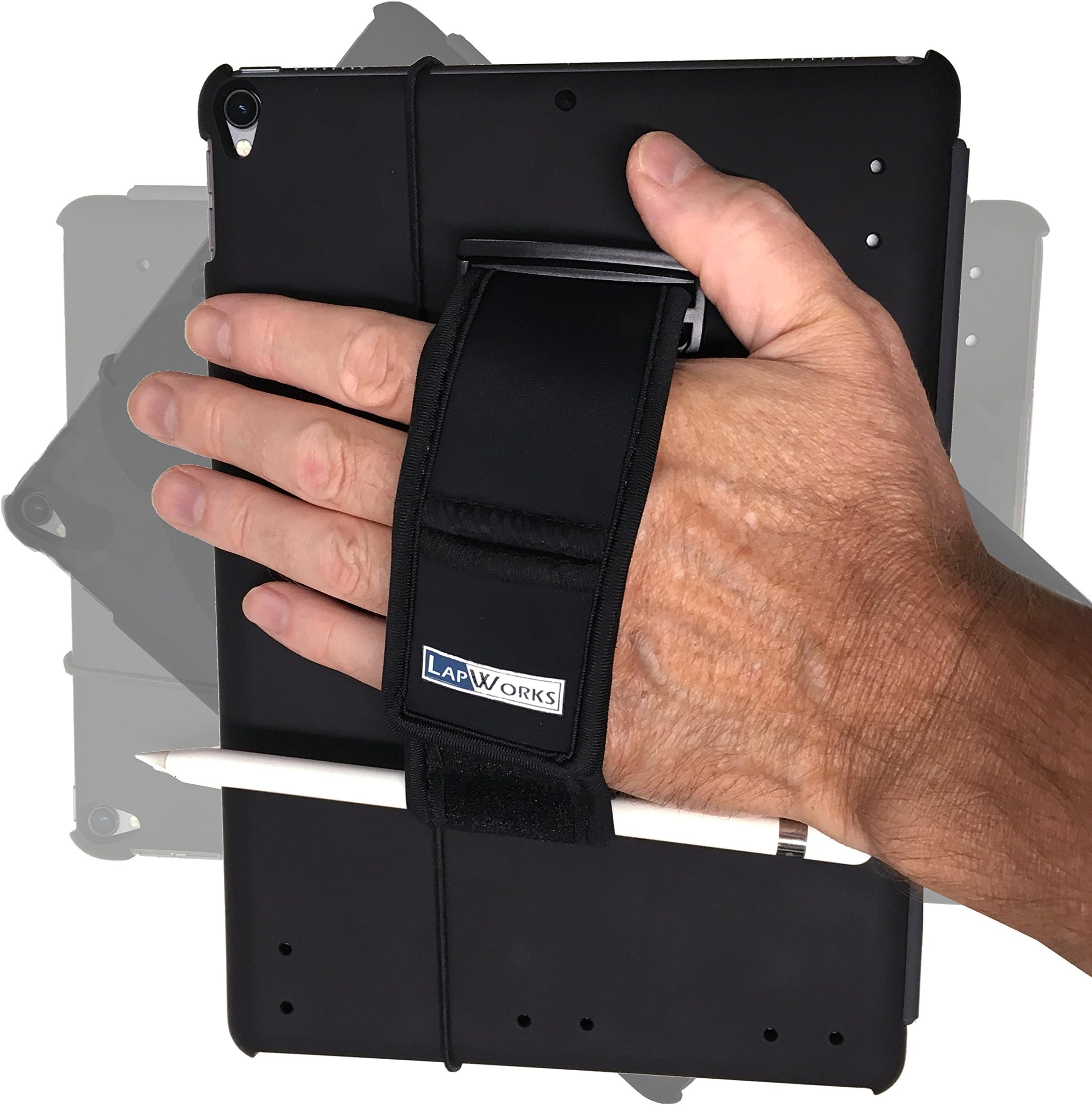 LapWorks Soft Grip Handle Stand with Pencil Storage and Travel Band to Hold Keyboard Cover Compatible with 2019 10.5 iPad Air and 2017 10.5 iPad Pro