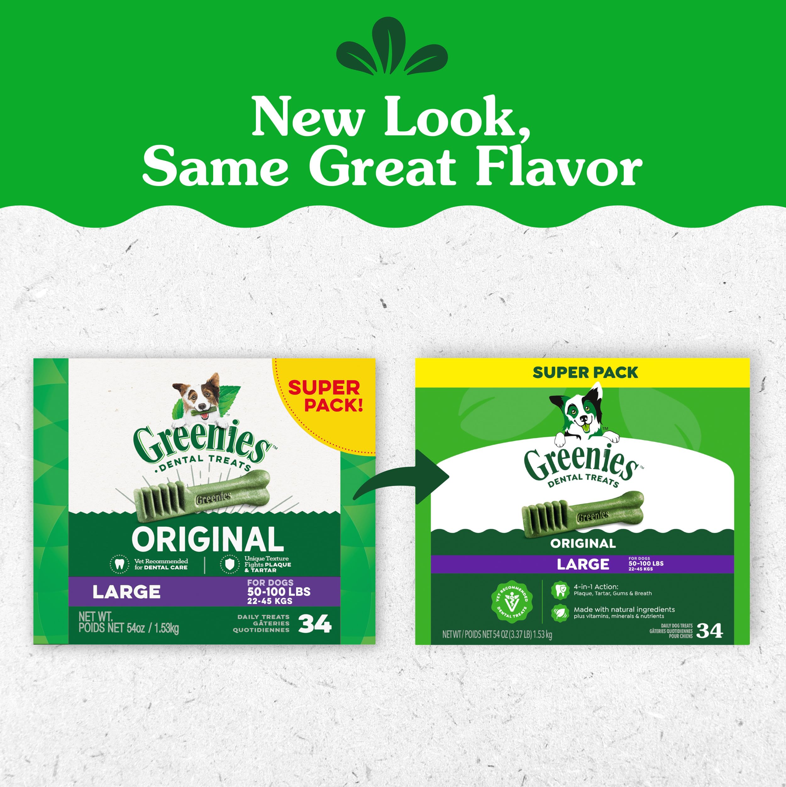 Greenies Veterinarian-Recommended Adult Natural Dental Dog Treats Large Size, Dog Dental Chews, Original Flavor, 54 oz. Pack, 34 Count - image 2