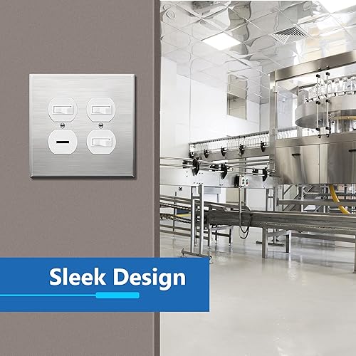 Miniatura 7 de LIDER Placa de pared de metal para receptáculo doble dúplex, resistente a los impactoscorrosión, cubierta de salida de metal, acero inoxidable 430,