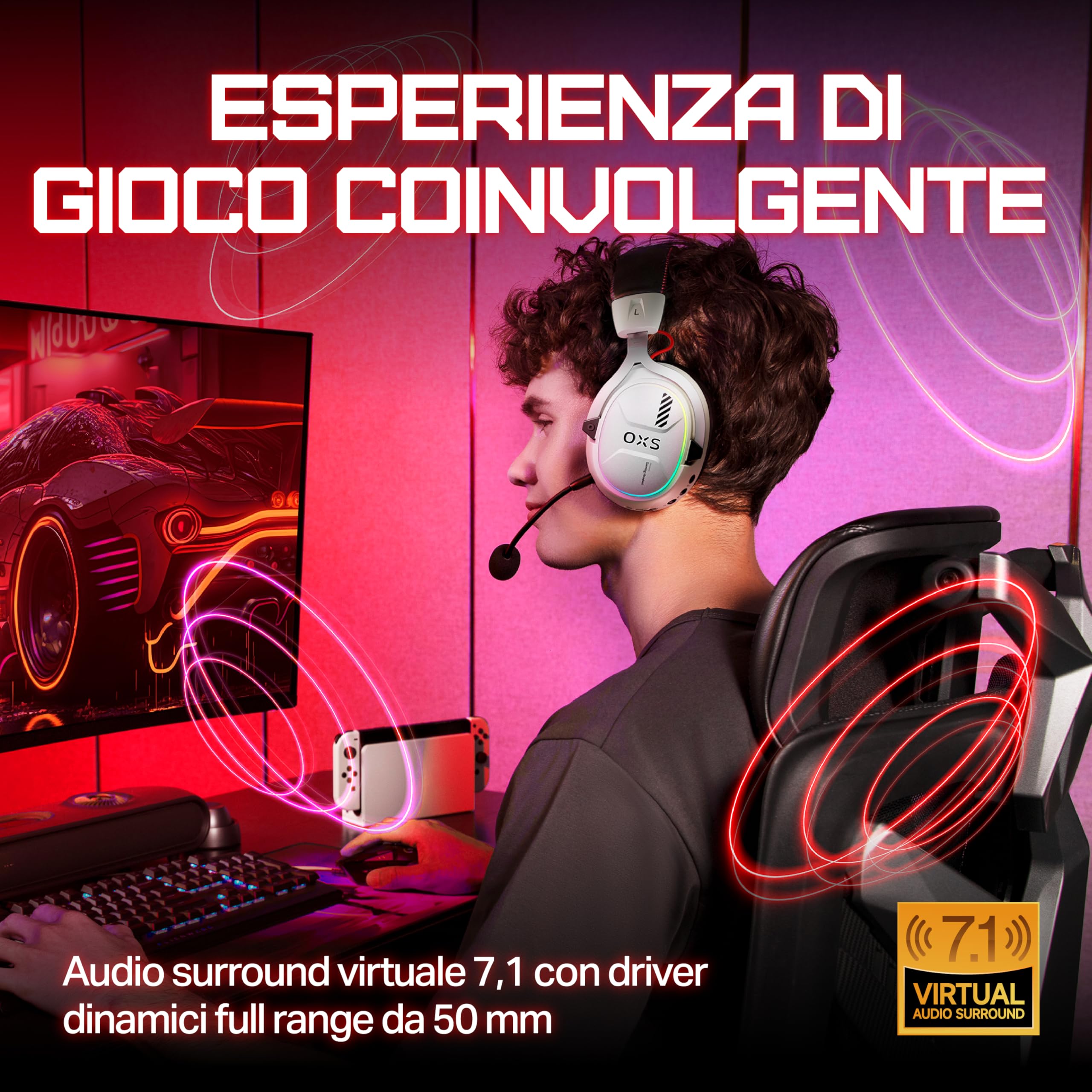 OXS Storm G2 Wireless Gaming Headset - Ascolta in Surround Sound - Dettaglio