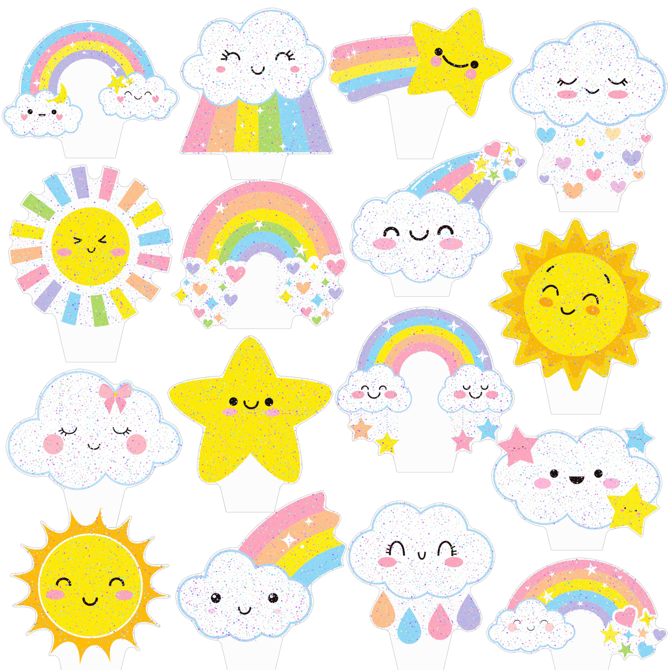 48pcs Rainbow Cupcake Toppers Rainbow Party Decorations Rainbow Birthday Party Decoration Rainbow Sun Cloud Star Theme Cupcake Picks for Rainbow