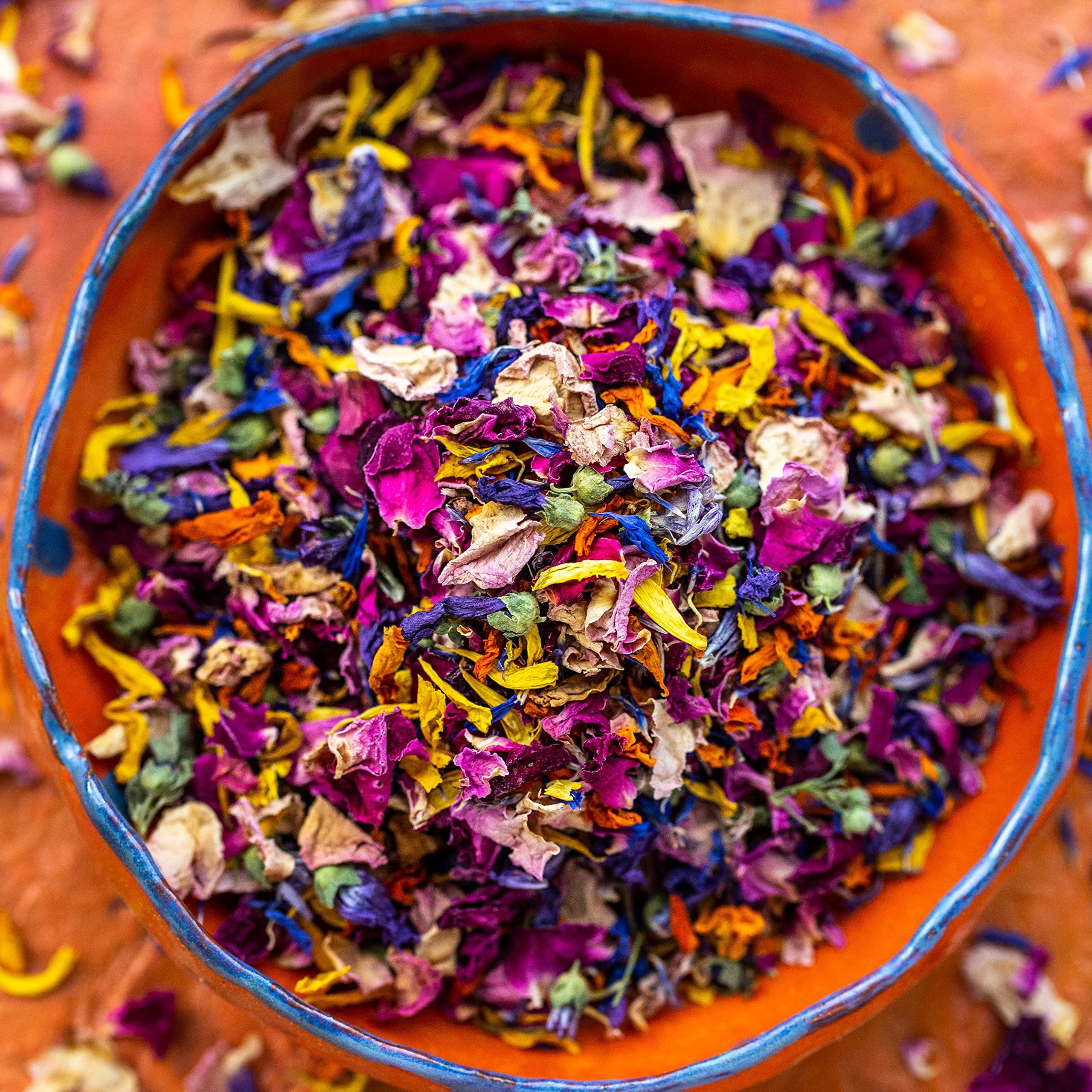 Edible 'Over The Rainbow' - 500g- Yellow & Orange Marigold, Red and Pink Rose, Purple Mallow, Blue Cornflower Dried Flower Petal Mix - Food Grade - Culinary - Cake - Bake - Decoration (336)