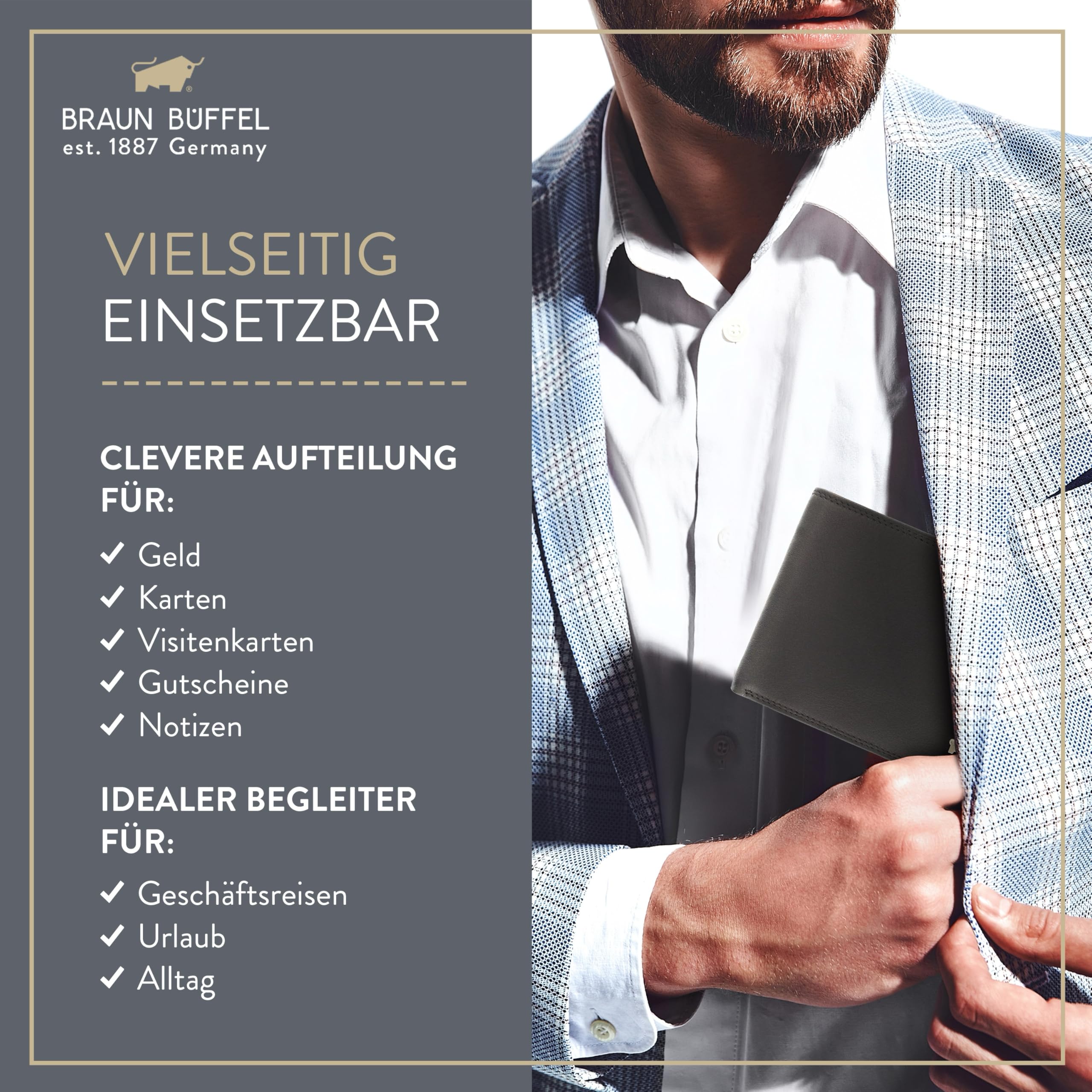 BRAUN BÜFFEL Herren Geldbörse aus echtem Rindsleder Golf mit RFID Schutz - Zetilose Geldbörse mit 7 Kartenfächern - Edles Schwarz