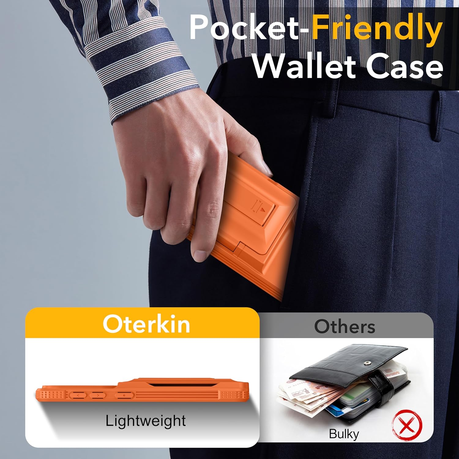 Oterkin for Samsung Galaxy S26 Wallet Case [4-5 Card Holder] [Kickstand] [RFID Blocking] [Full Camera Protection] [Military Grade Protection] Shockproof Rugged Phone Case for S26, Orange