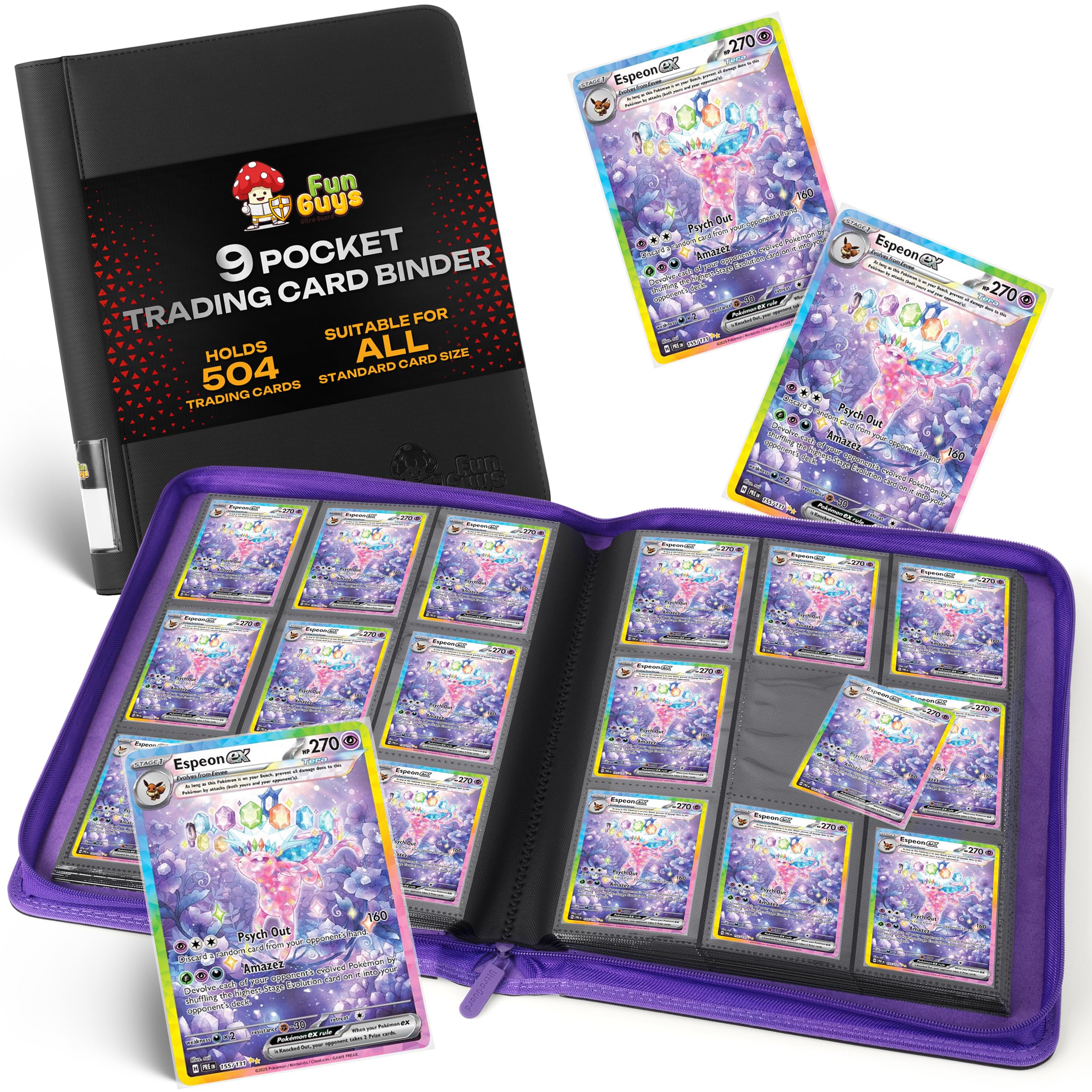 FunGuys Trading Card Binder, 9 Pocket, 504 Side Loading Sports